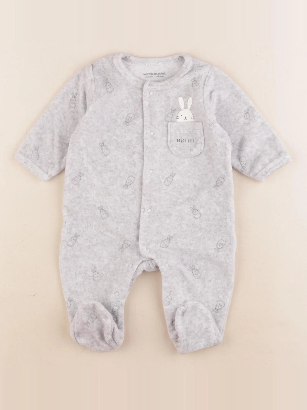 Vertbaudet - pyjama velours gris - 3 mois