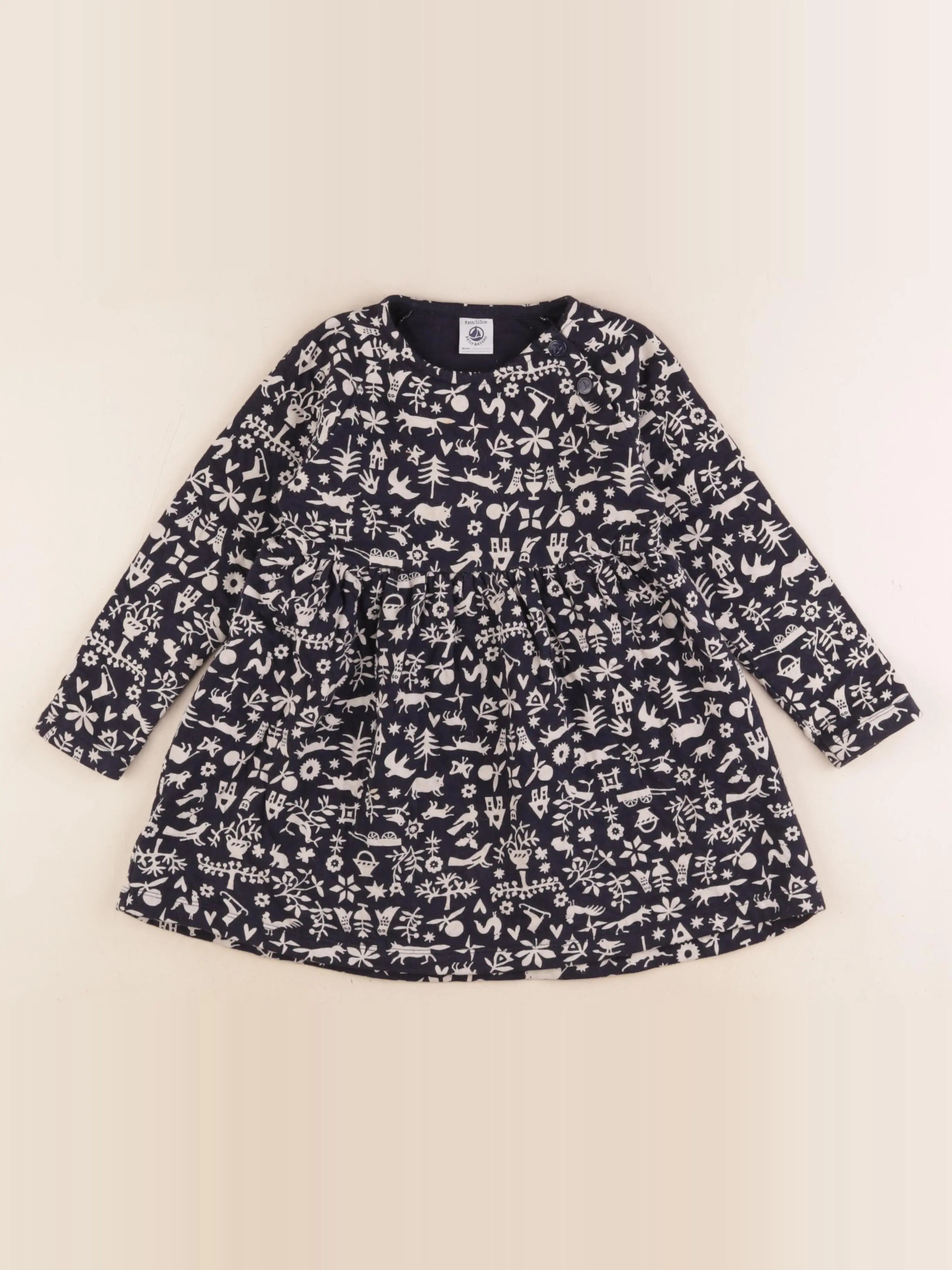 Petit Bateau - robe bleu, blanc - 5 ans