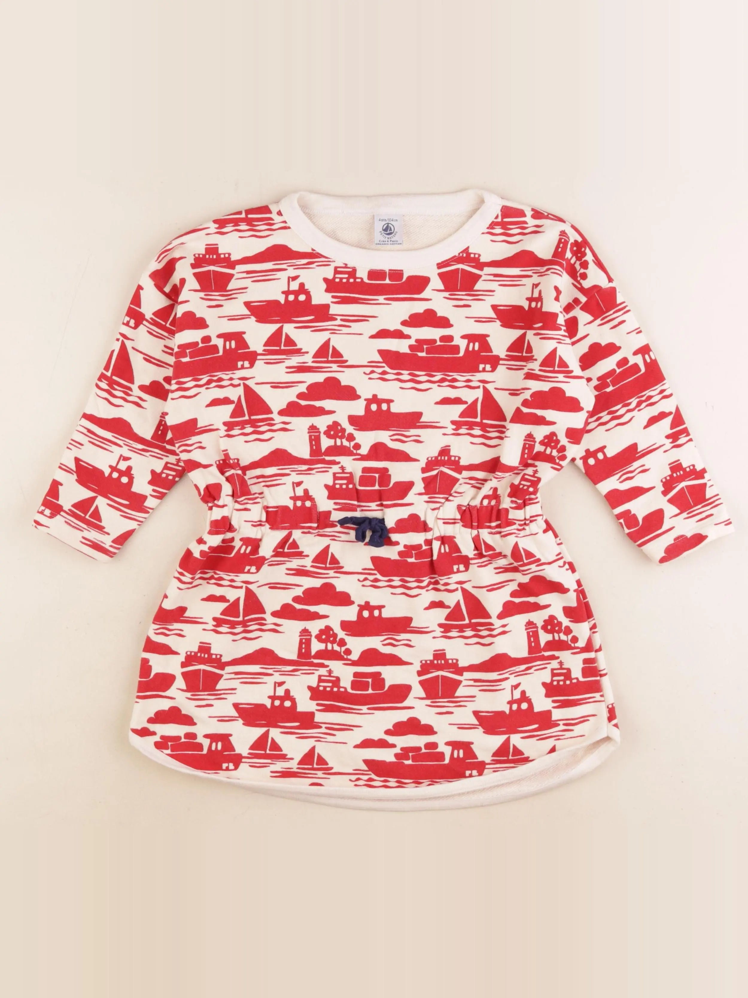 Petit Bateau - robe rouge, beige - 4 ans