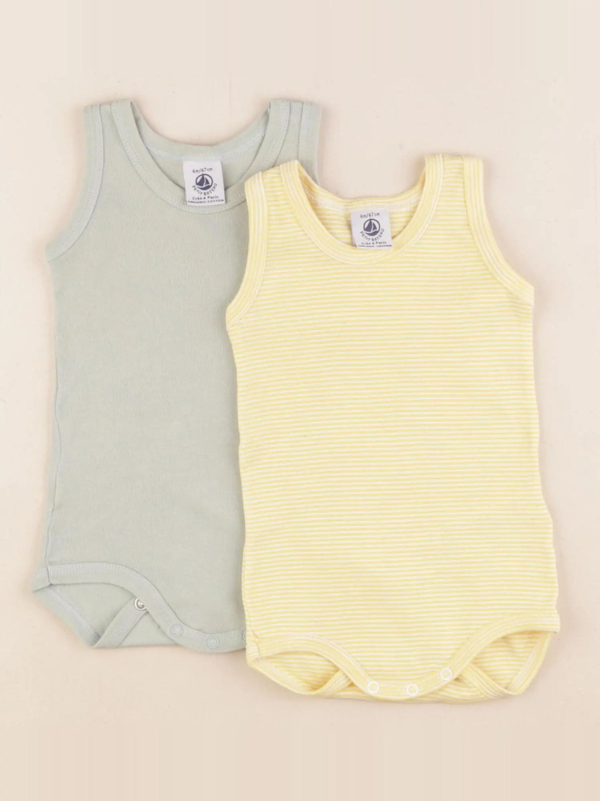 Petit Bateau - lot de 2 bodies en coton jaune, vert - 6 mois