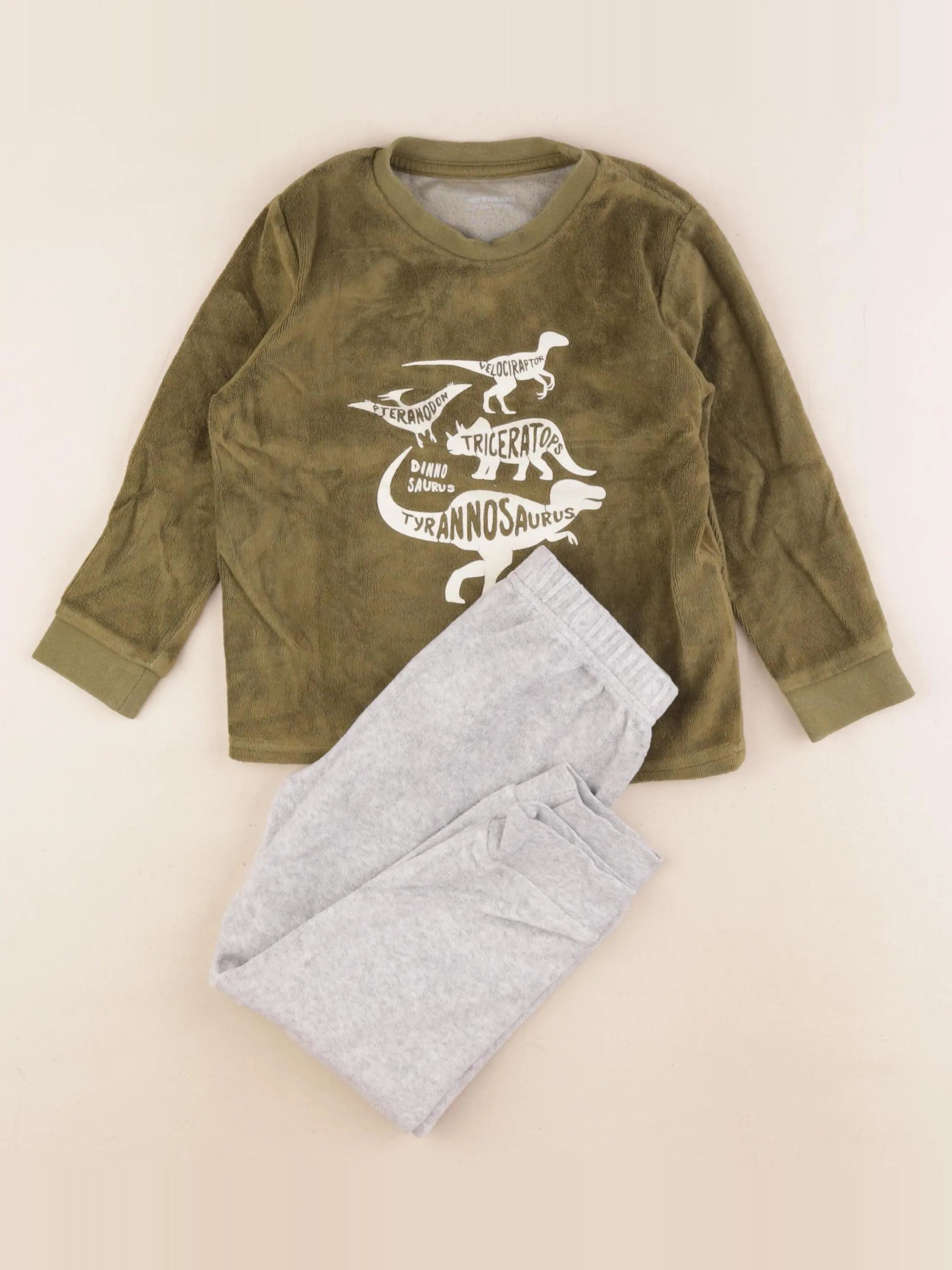 Vertbaudet - pyjama velours vert, gris - 4 ans