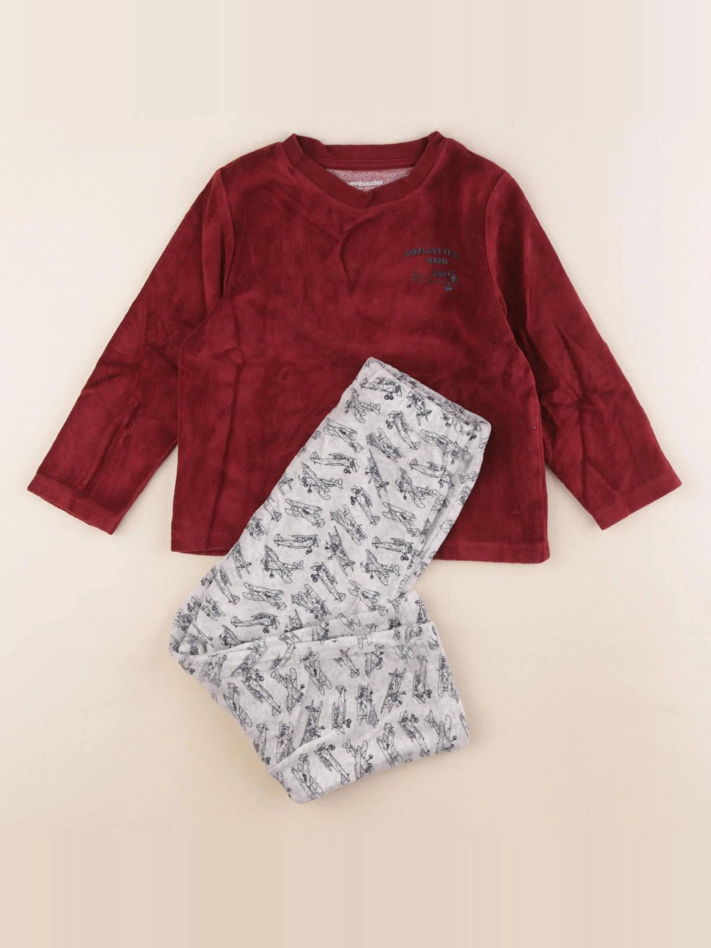 Vertbaudet - pyjama velours gris, rouge - 4 ans