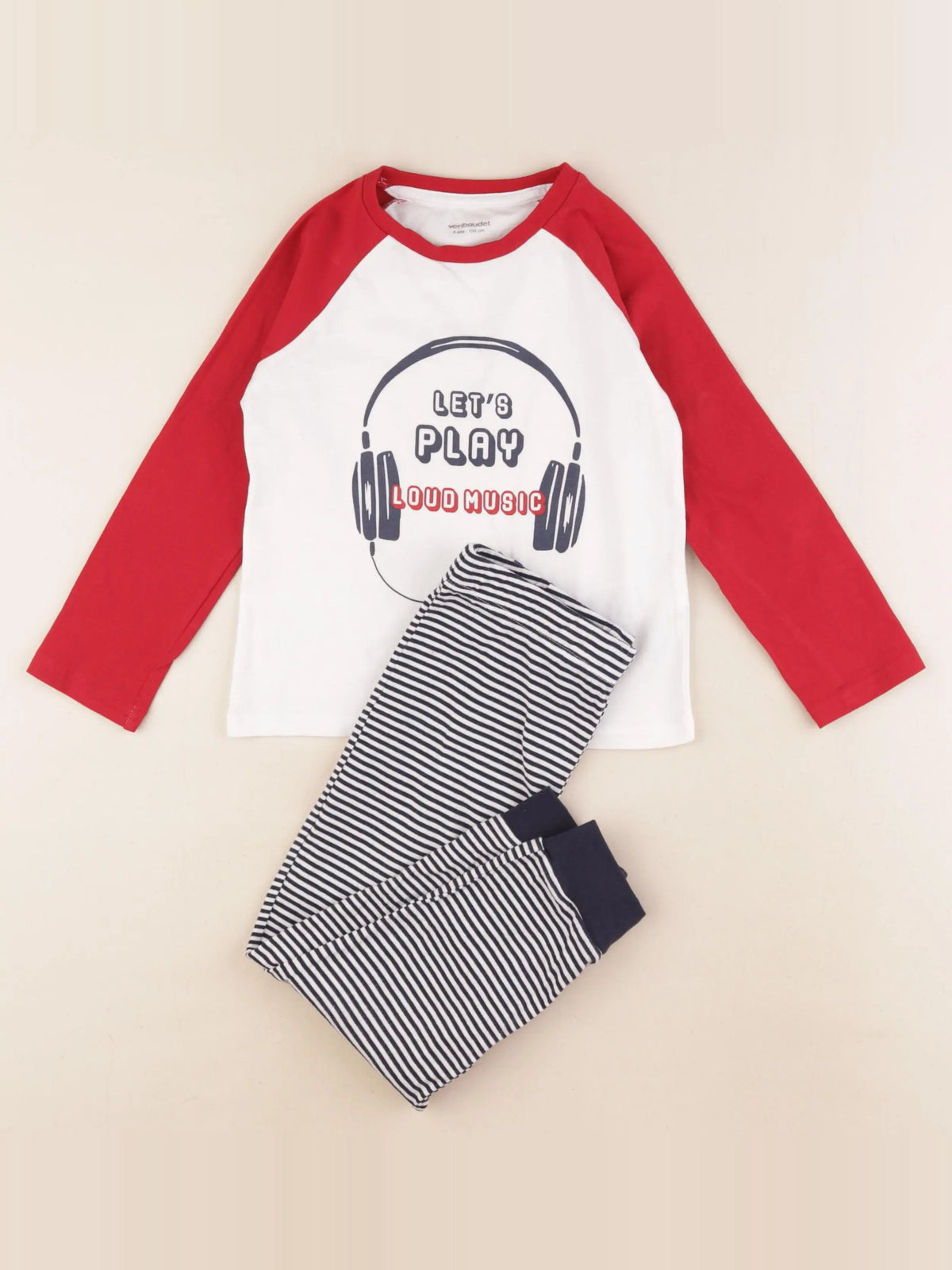 Vertbaudet - pyjama coton bleu, blanc, rouge - 4 ans