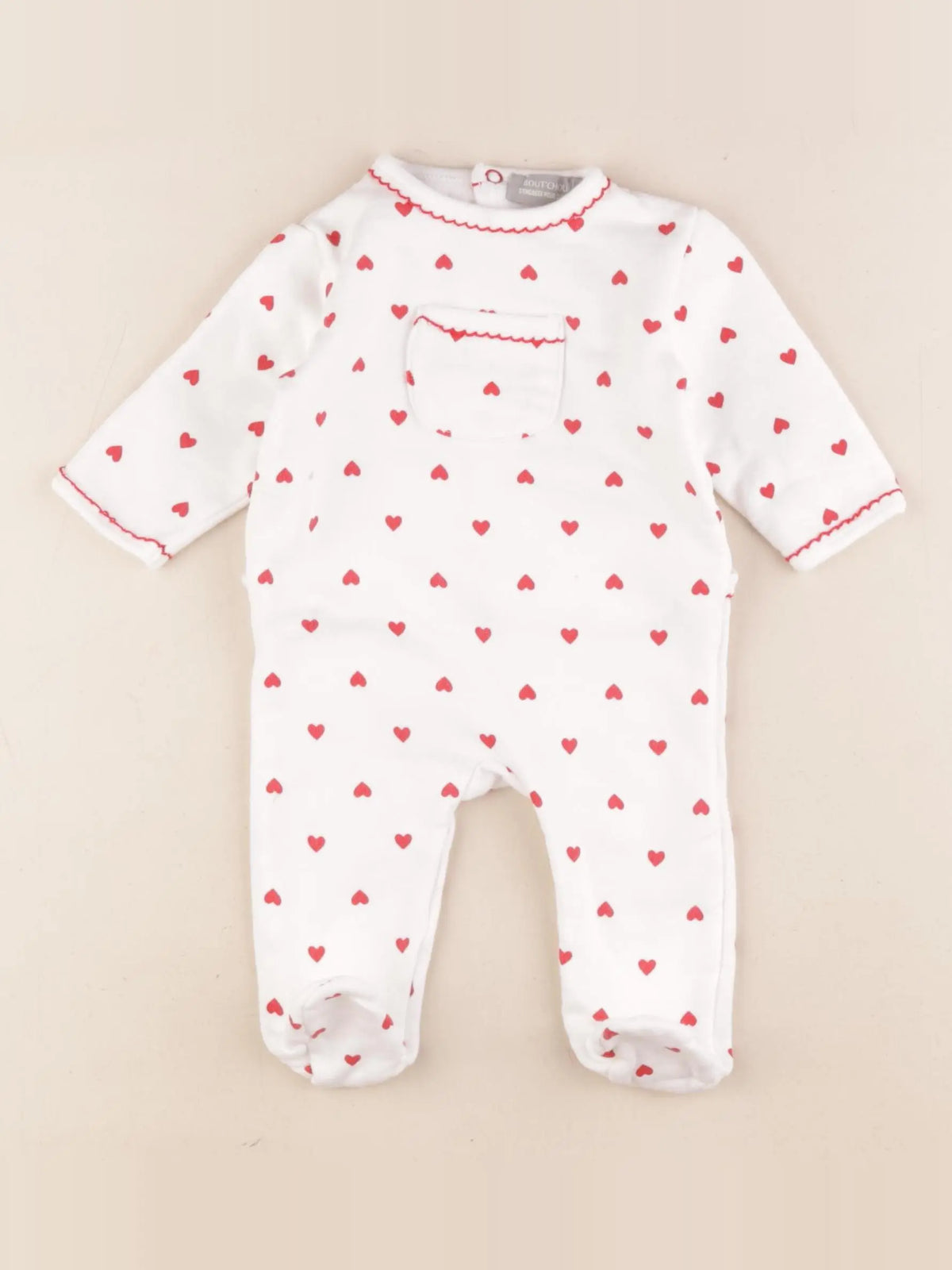Boutchou - pyjama coton blanc, rouge - 3 mois
