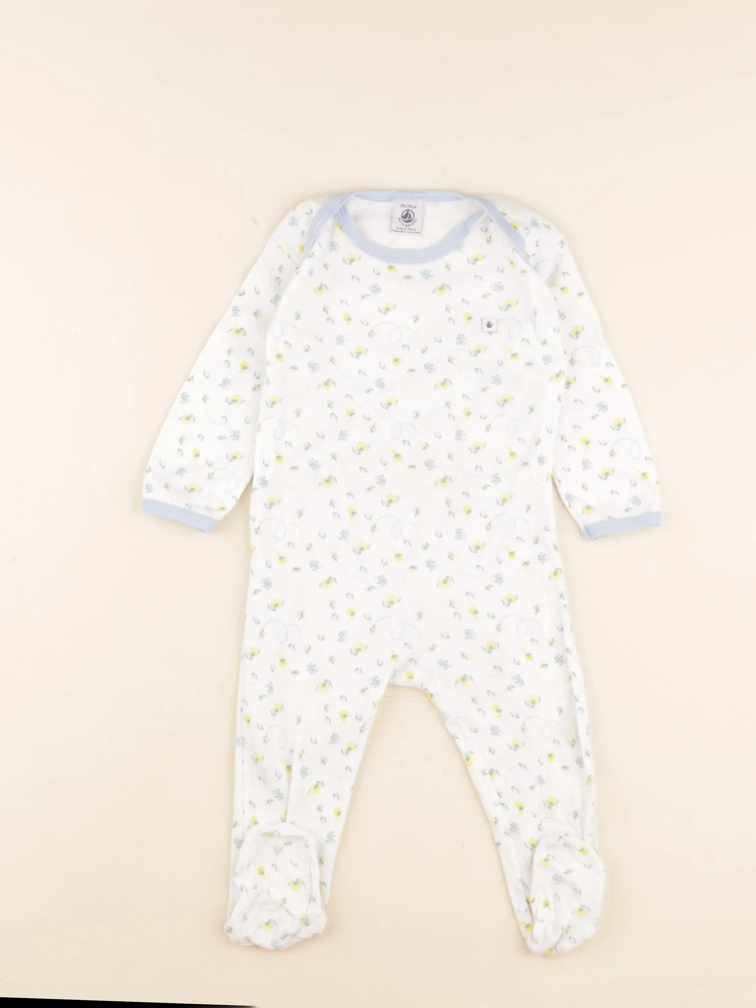 Petit Bateau - pyjama coton blanc, bleu - 18 mois