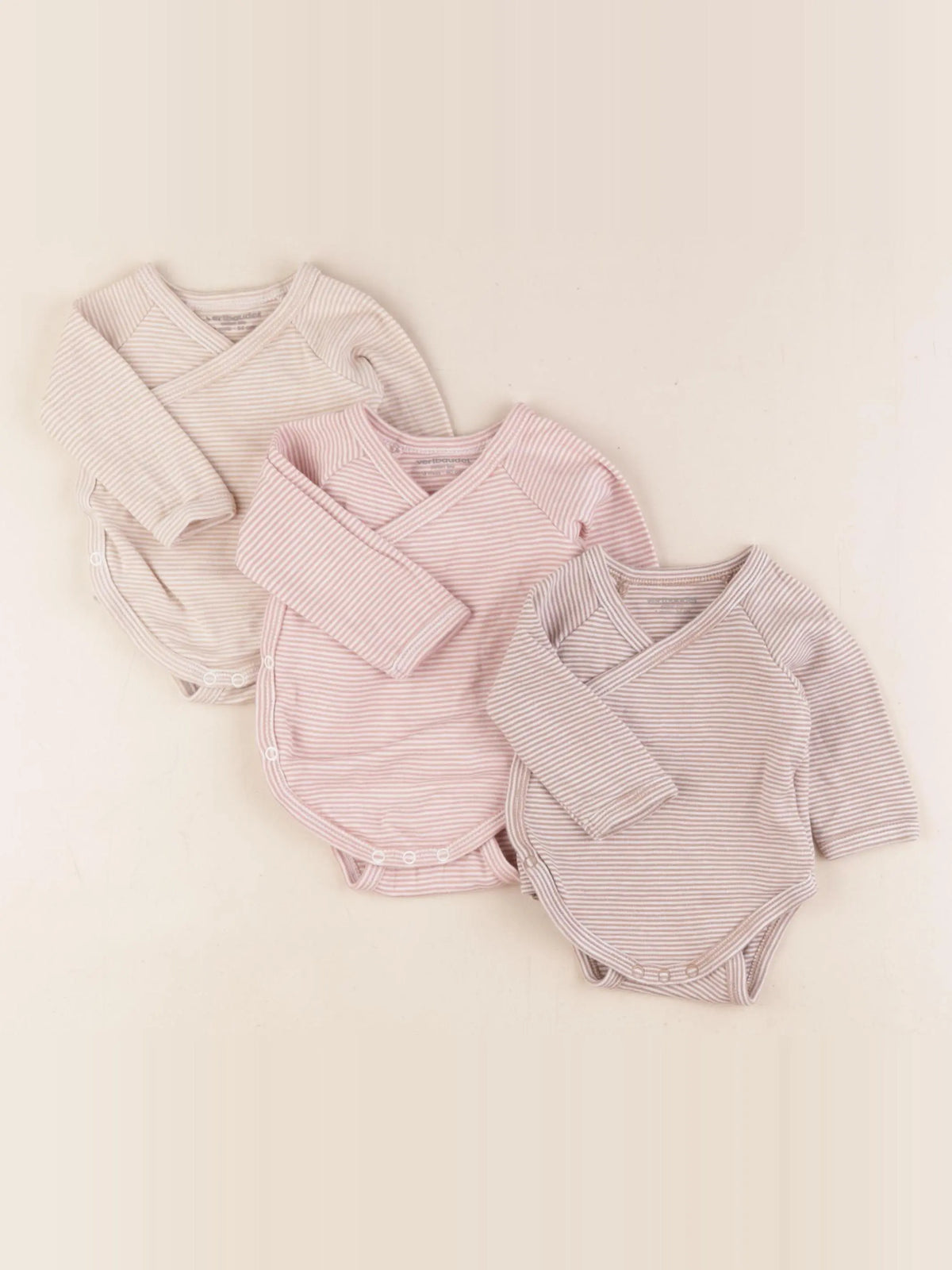 Vertbaudet - lot de 3 bodies en coton marron, beige - 1 mois