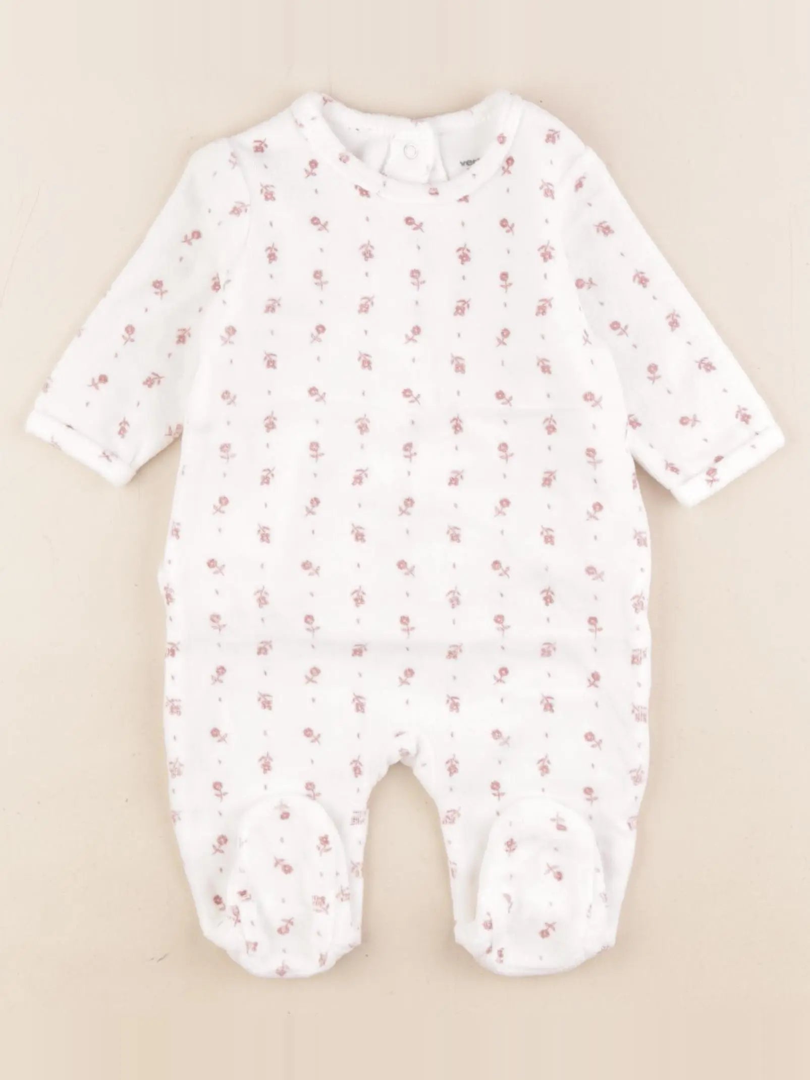 Vertbaudet - pyjama velours blanc, rose - 3 mois