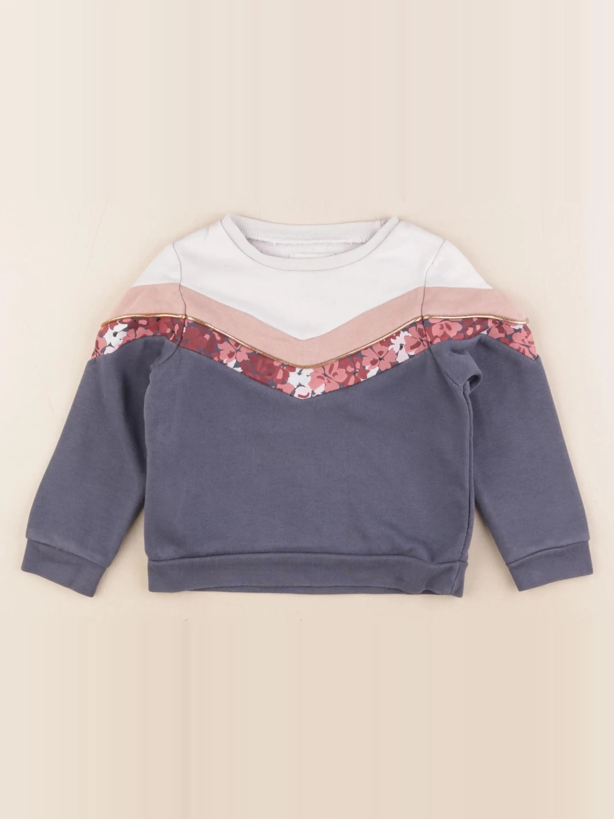Vertbaudet - sweat blanc, bleu - 3 ans