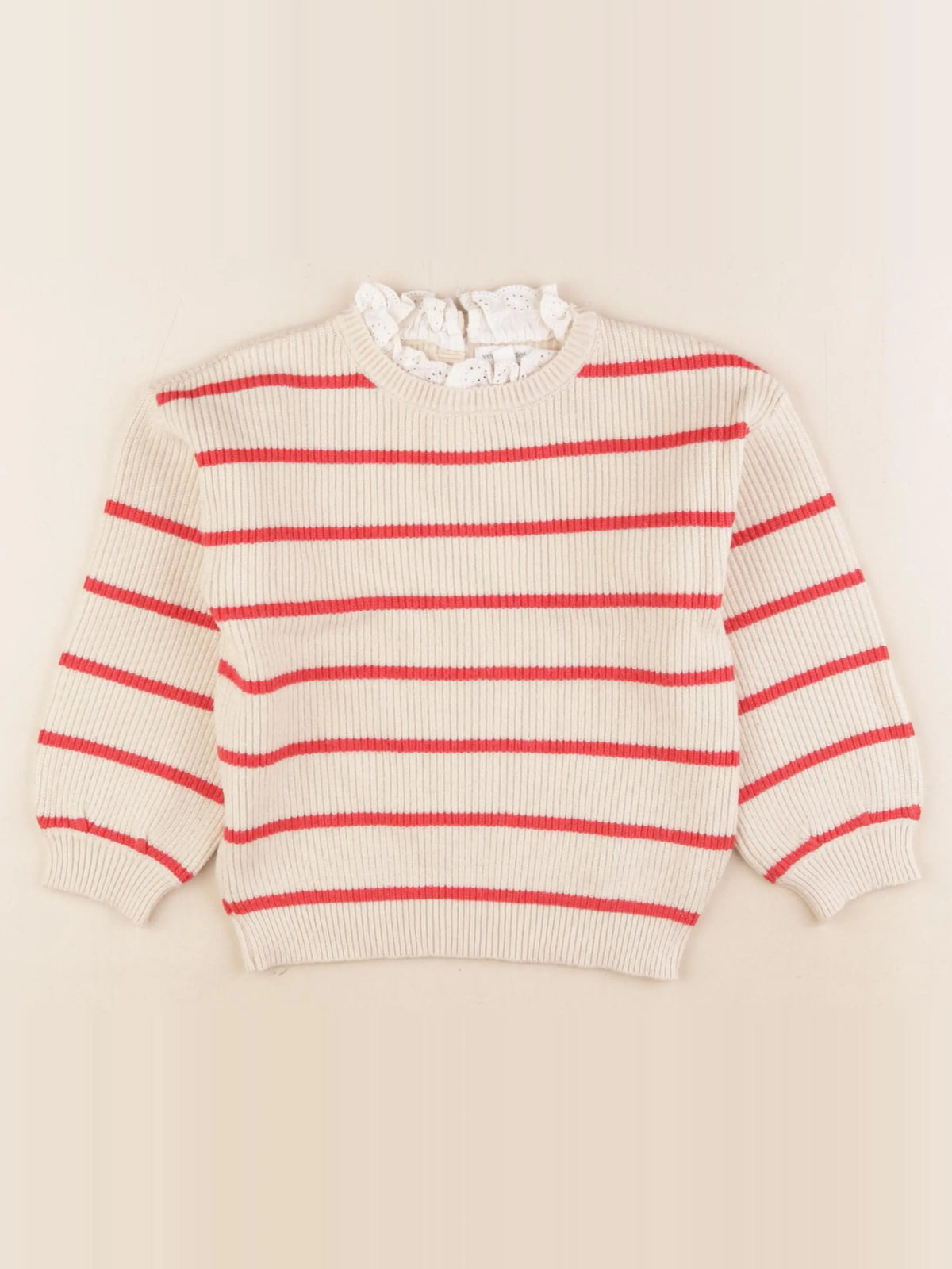 Vertbaudet - pull rouge, beige - 5 ans