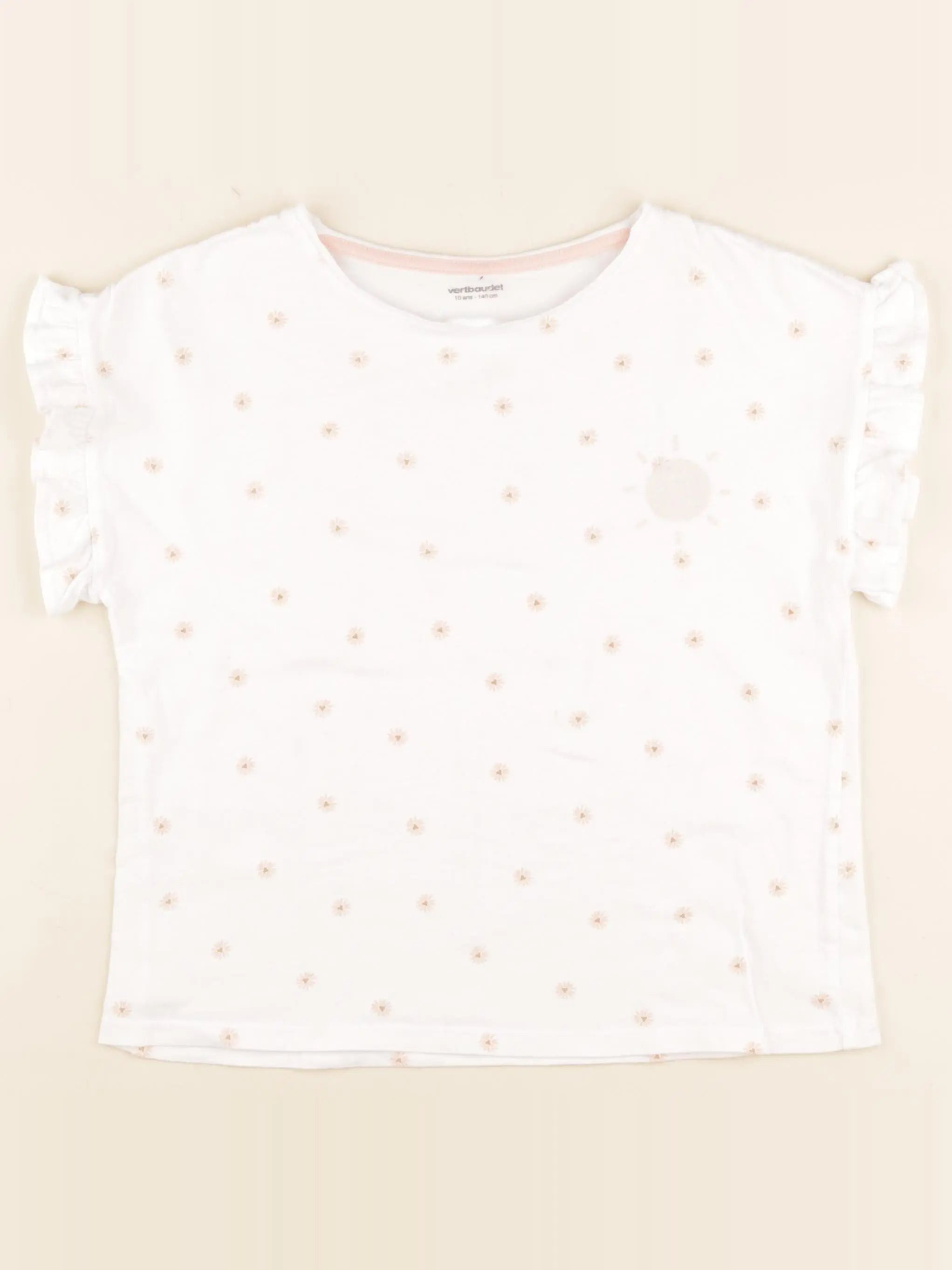 Vertbaudet - tee-shirt blanc, rose - 10 ans