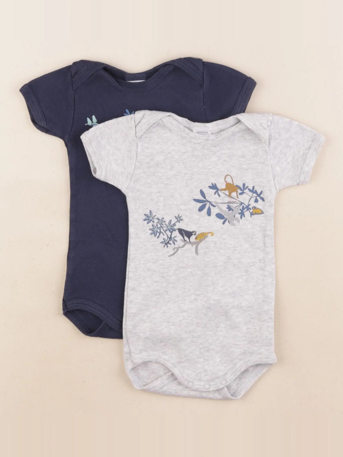 Petit Bateau - lot de 2 bodies en coton bleu, gris - 3 mois