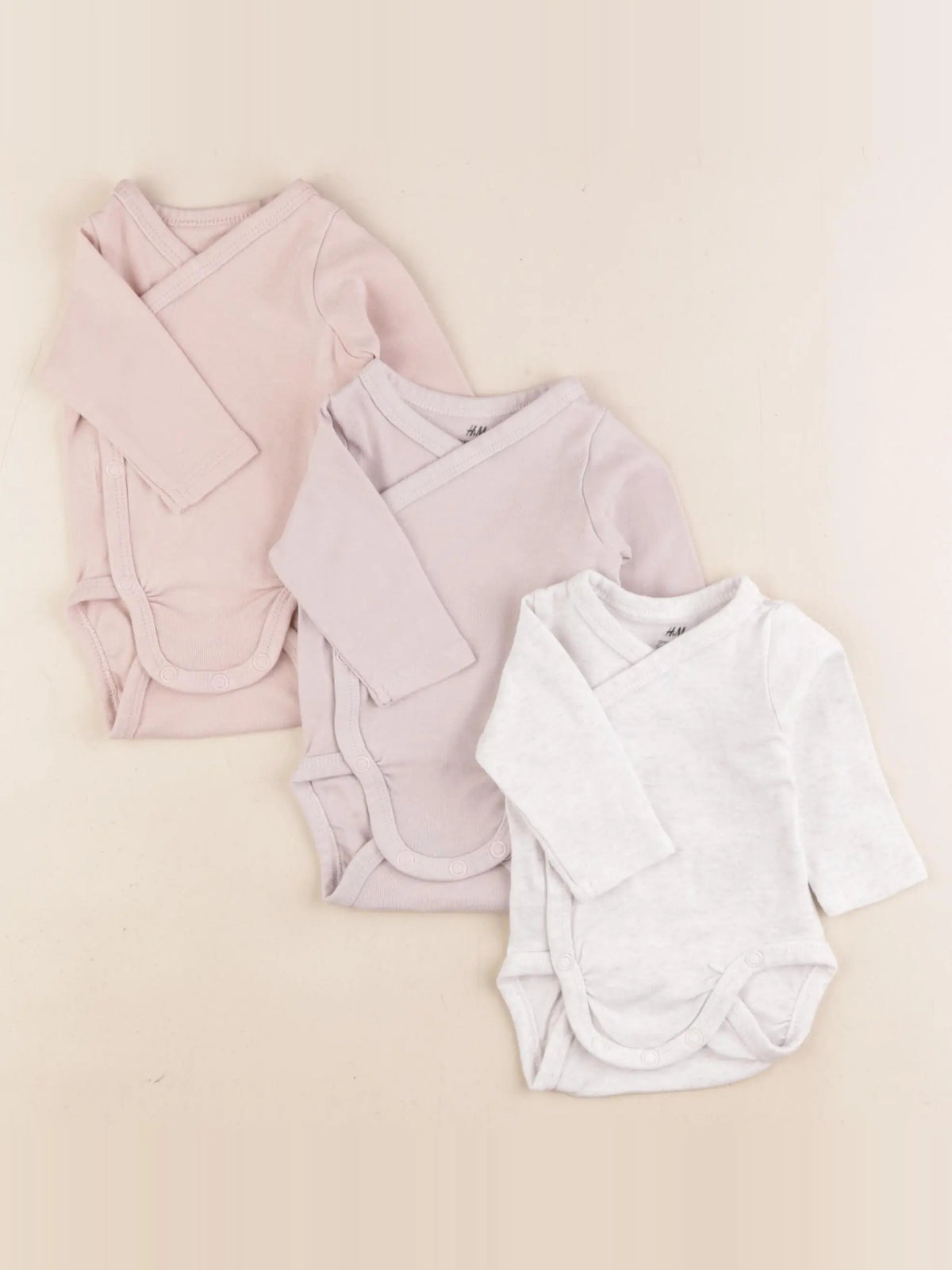 H&M - lot de 3 bodies en coton rose, gris - 0/1 mois