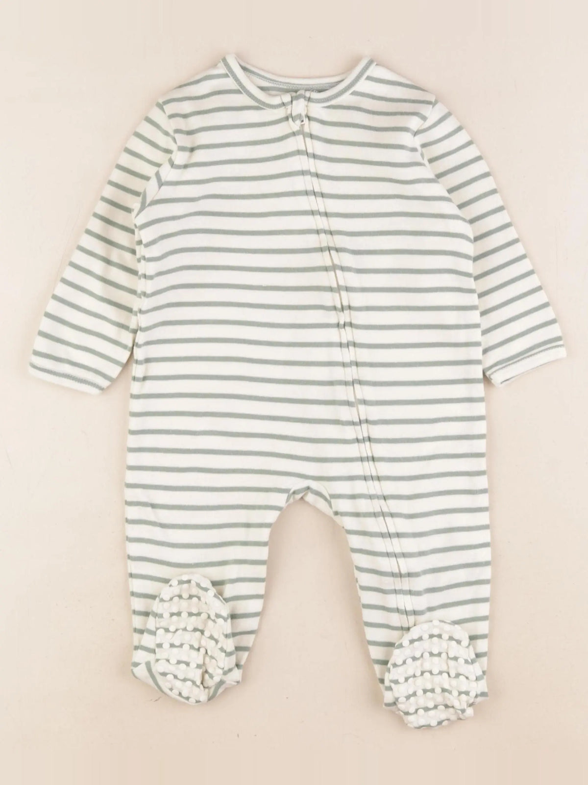 Vertbaudet - pyjama coton beige, vert - 12 mois