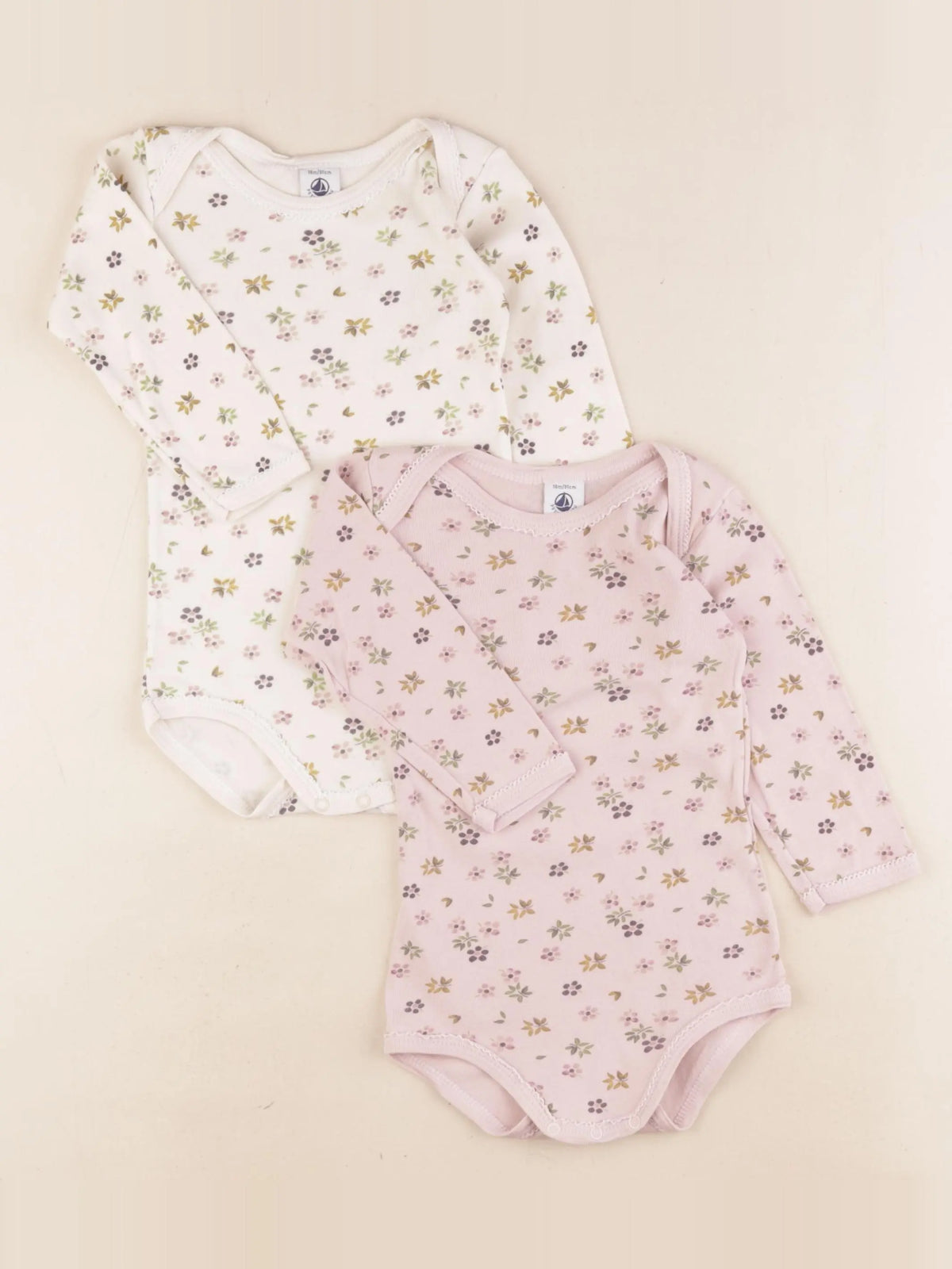 Petit Bateau - lot de 2 bodies en coton beige, rose - 18 mois