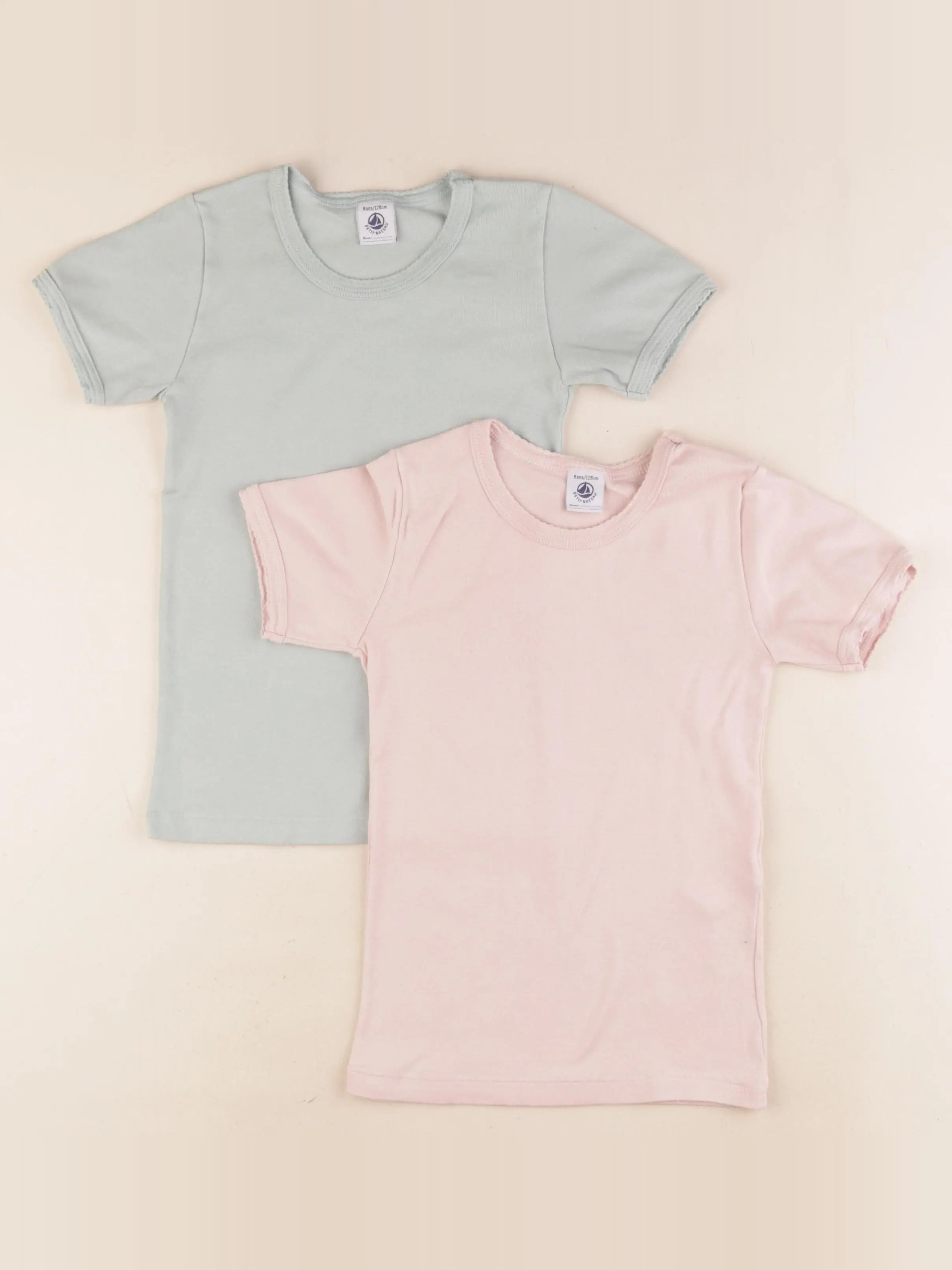 Petit Bateau - lot de 2 maillots de corps rose, vert - 8 ans