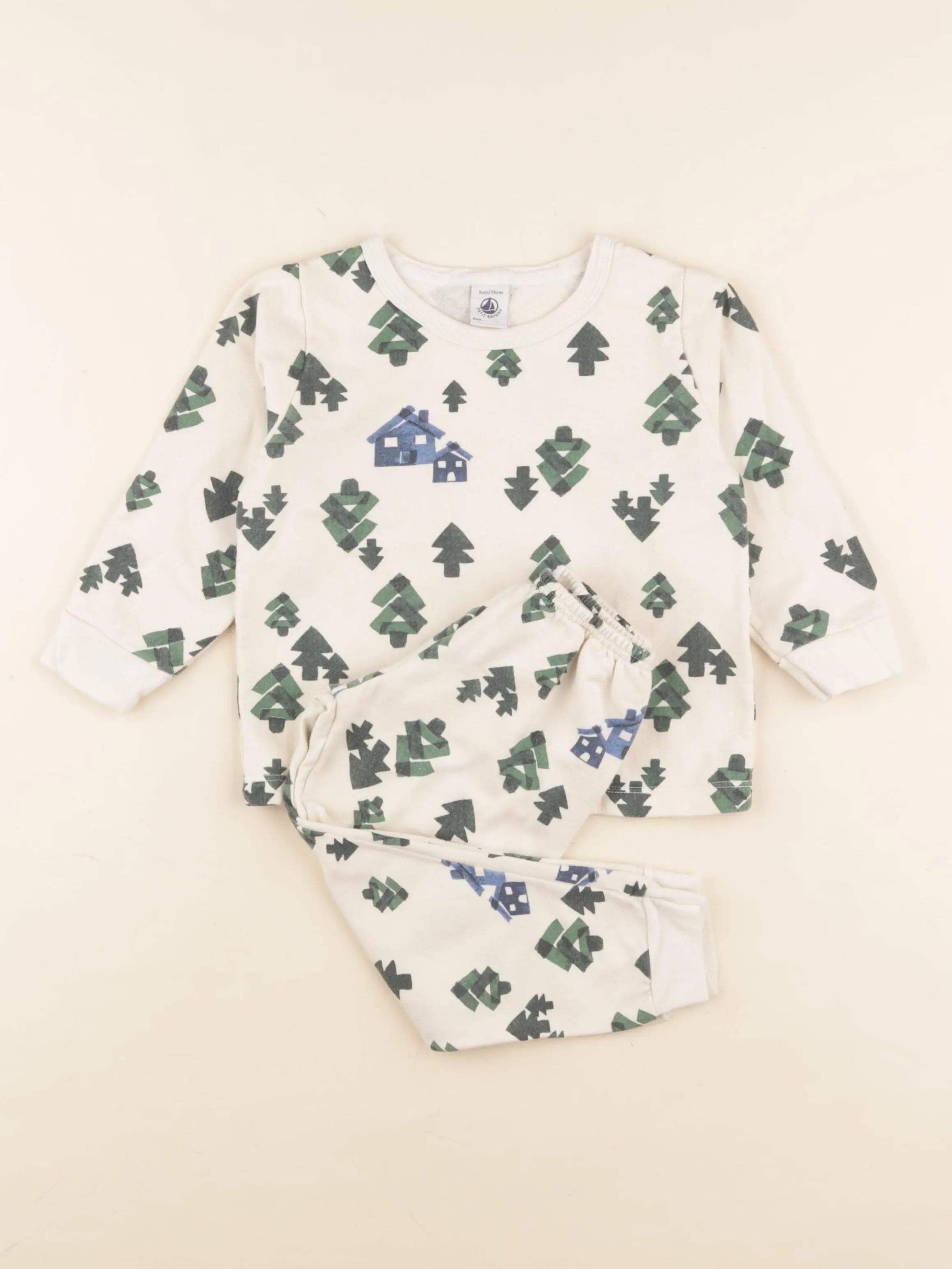 Petit Bateau - pyjama coton beige, vert - 3 ans