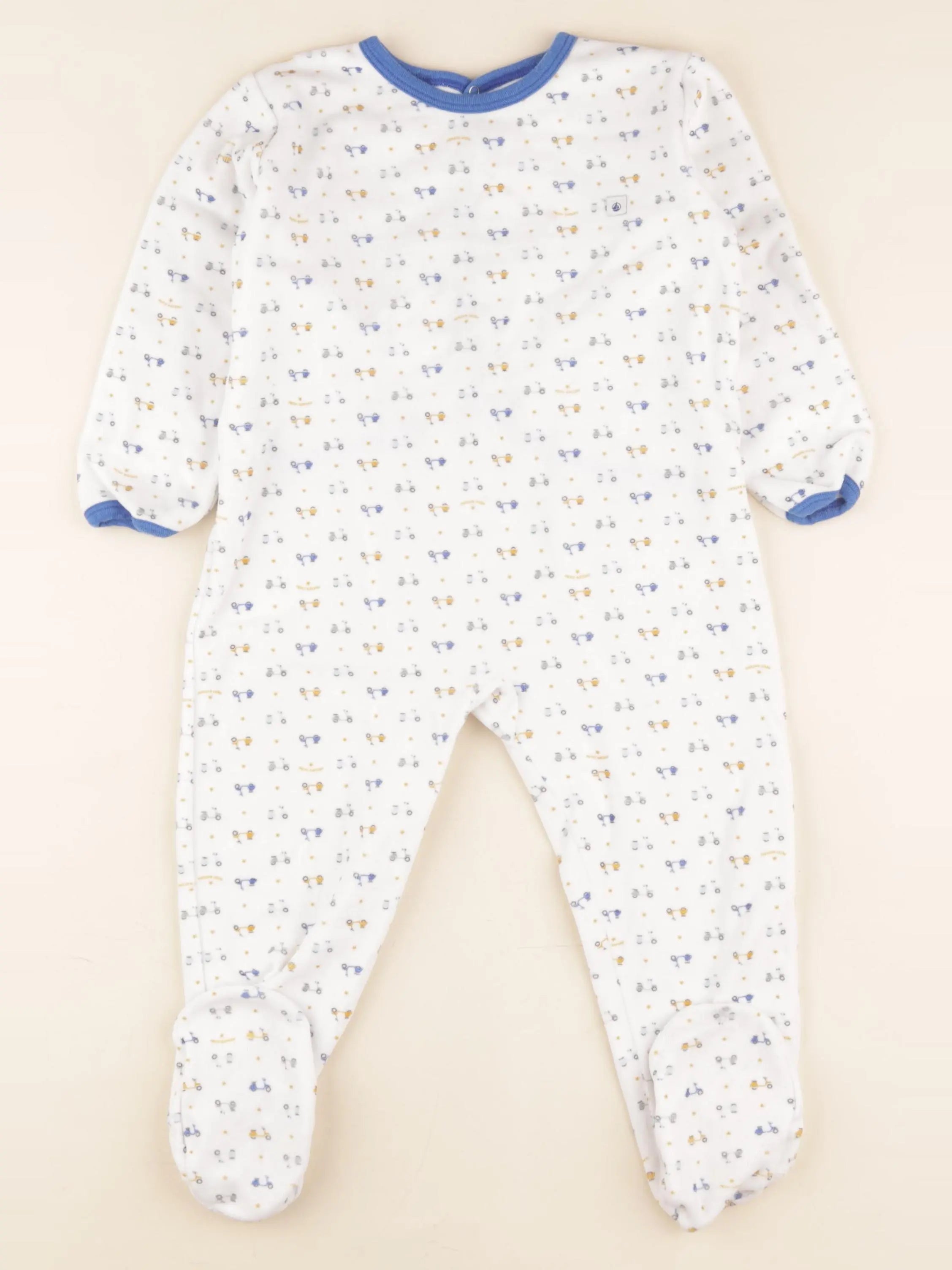 Petit Bateau - pyjama velours bleu, blanc - 36 mois