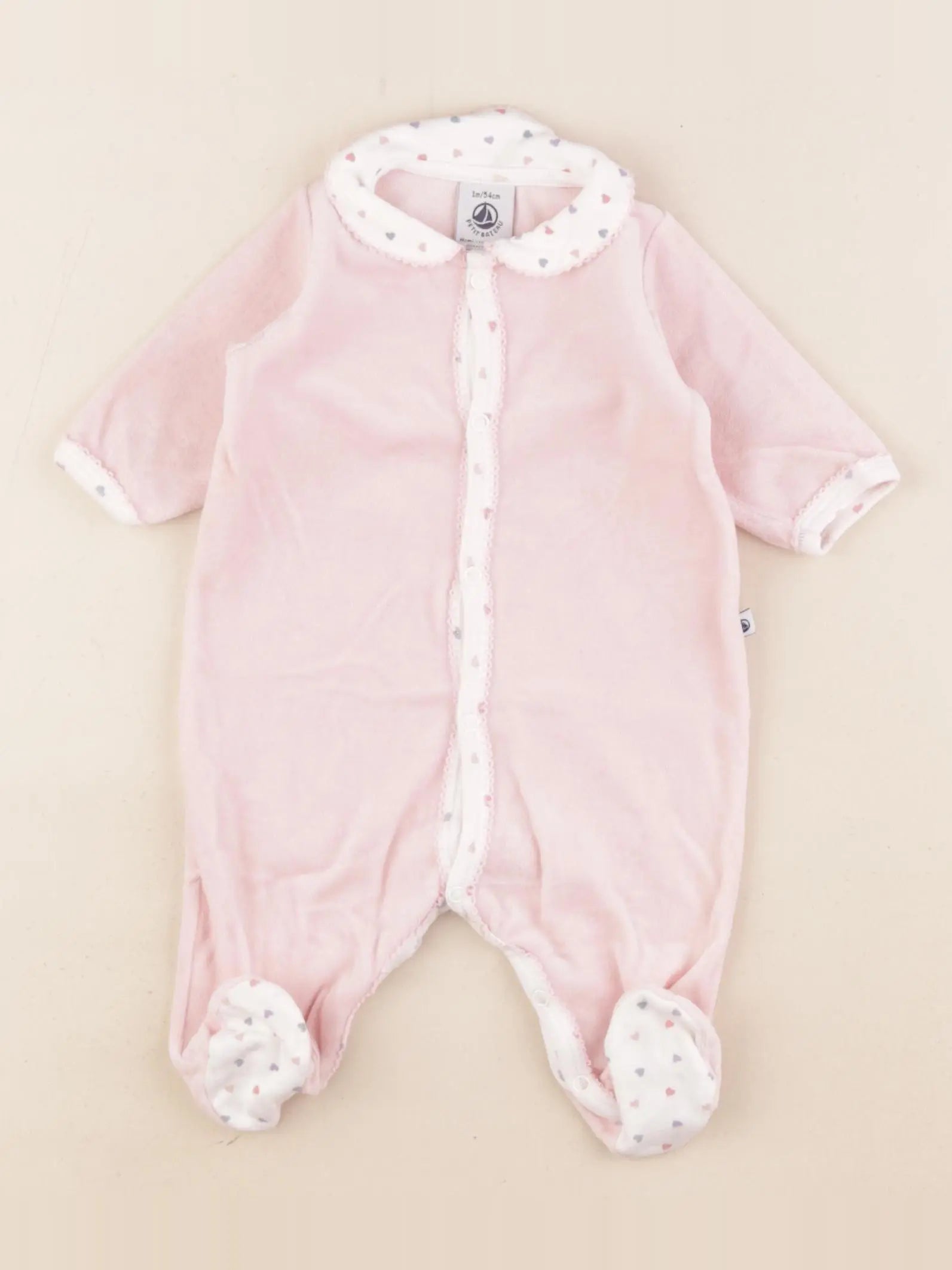 Petit Bateau - pyjama velours rose - 1 mois