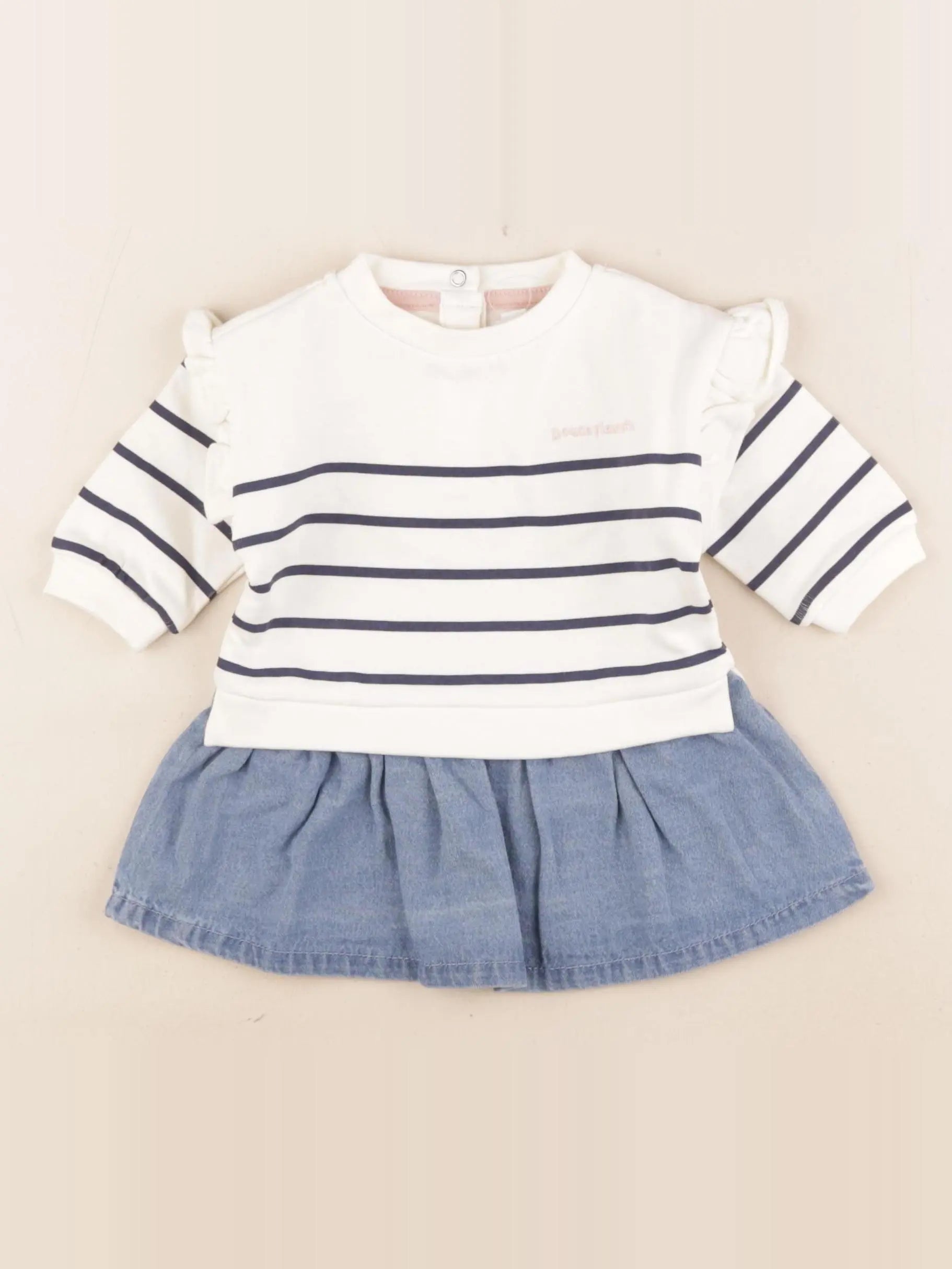 Vertbaudet - robe blanc, bleu - 3 mois