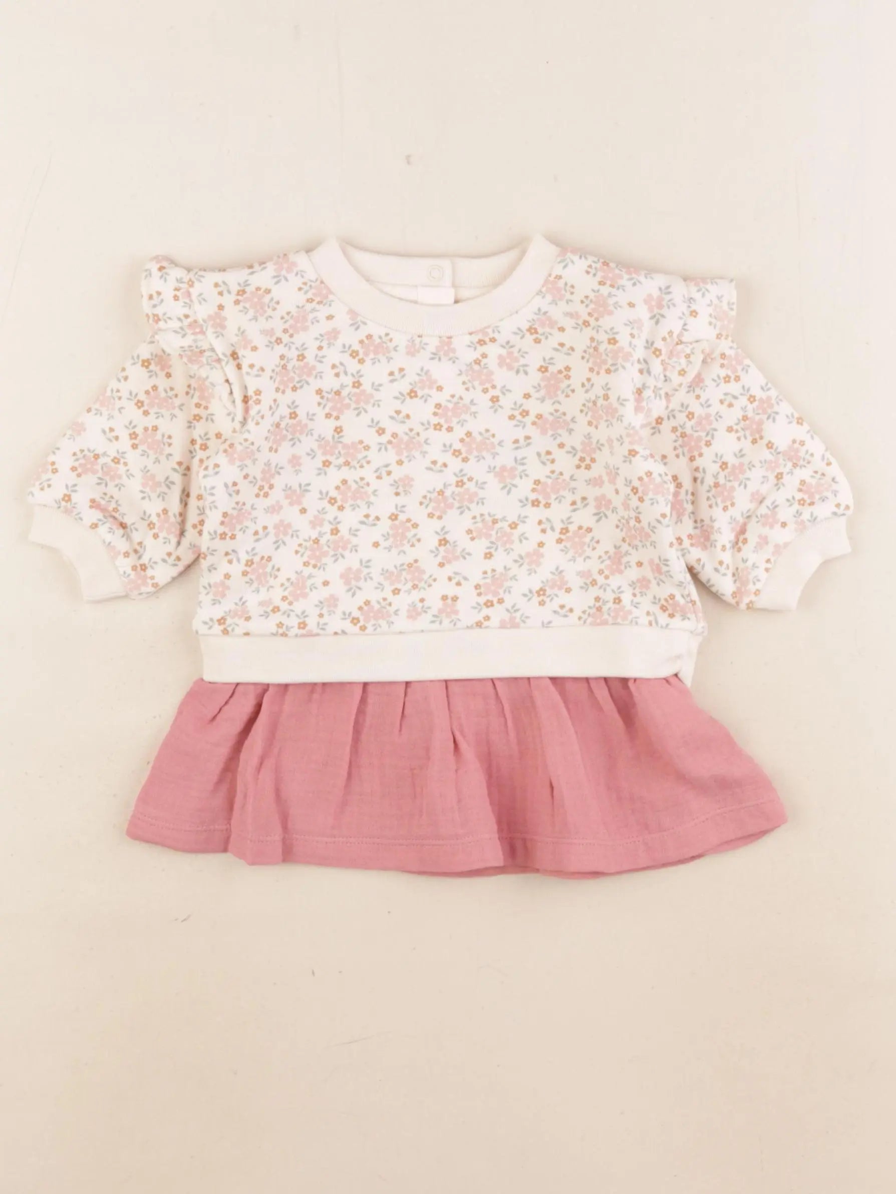 Vertbaudet - robe beige, rose - 3 mois