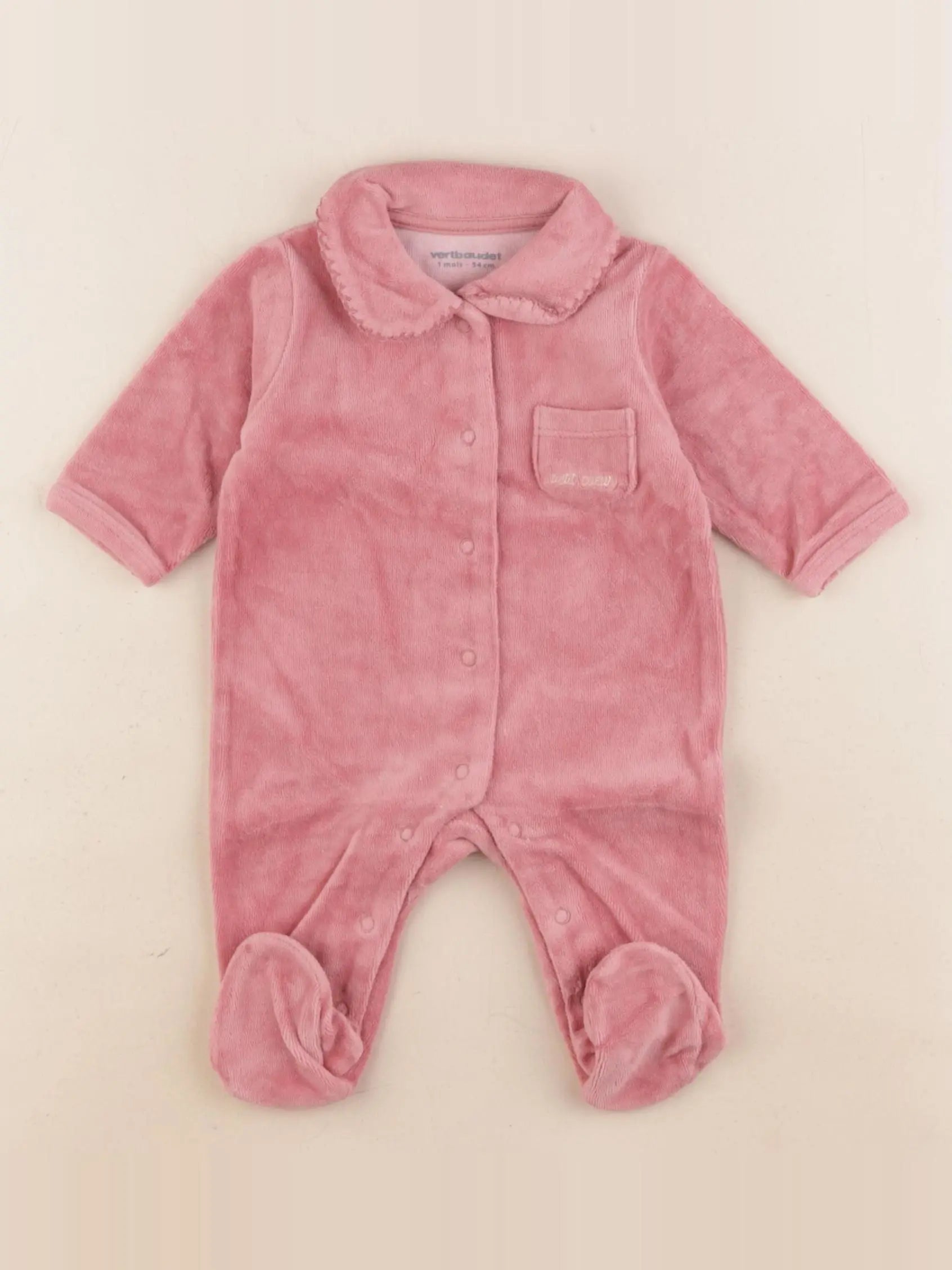 Vertbaudet - pyjama velours rose - 1 mois