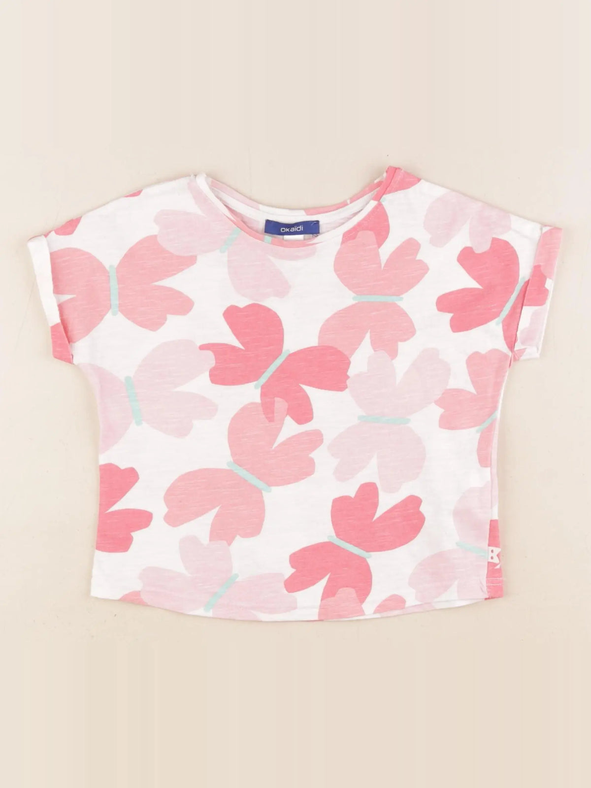 Okaidi - tee-shirt blanc, rose - 3 ans