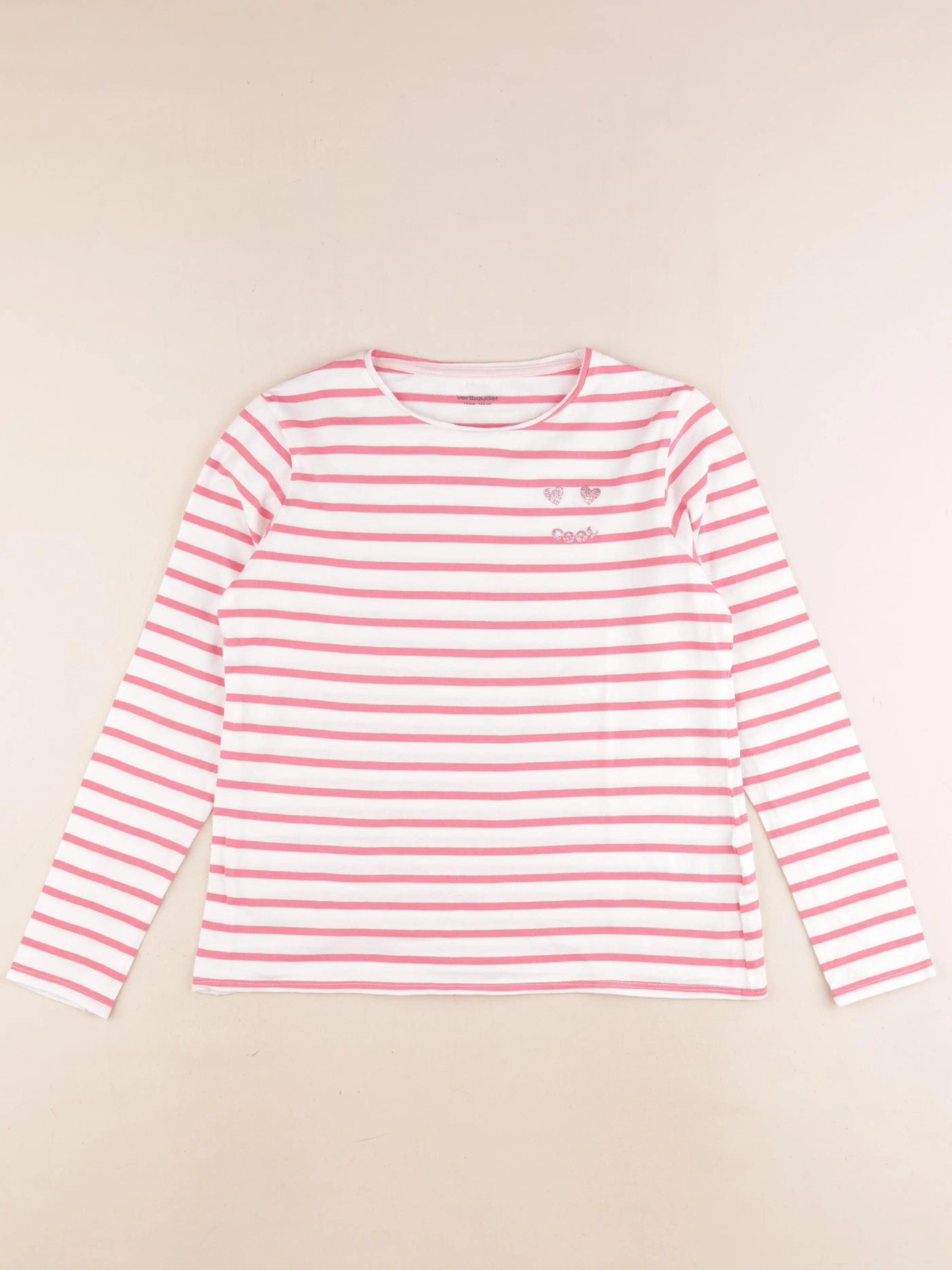 Vertbaudet - tee-shirt blanc, rose - 12 ans