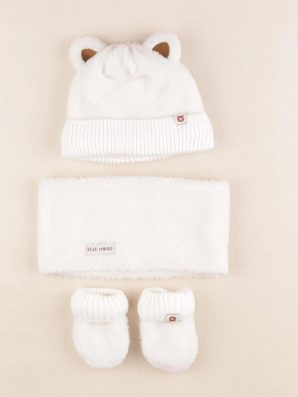 Vertbaudet - ensemble bonnet/moufles/tour de cou blanc - 3/6 mois