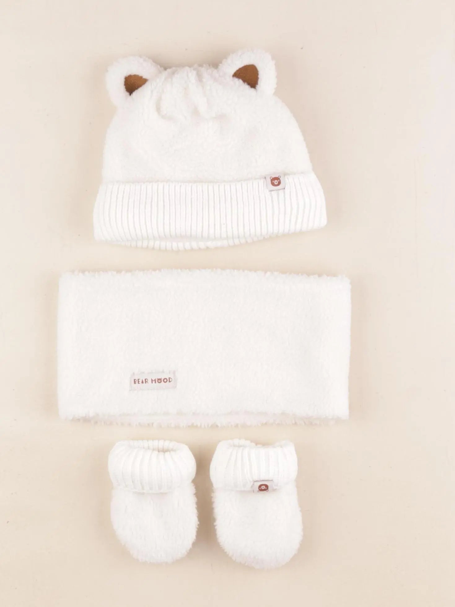 Vertbaudet - ensemble bonnet/moufles/tour de cou blanc - 3/6 mois