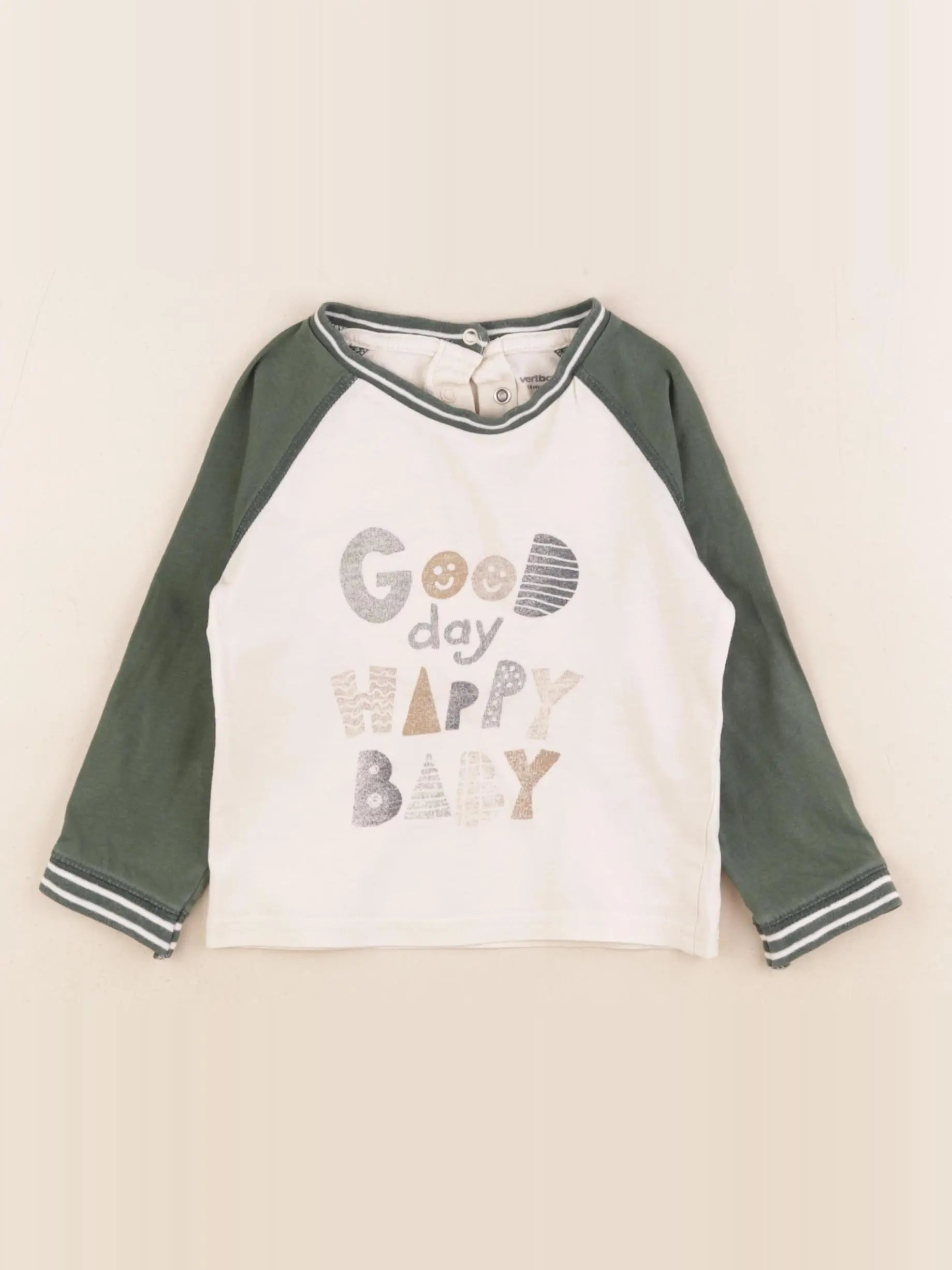Vertbaudet - tee-shirt vert, beige - 18 mois