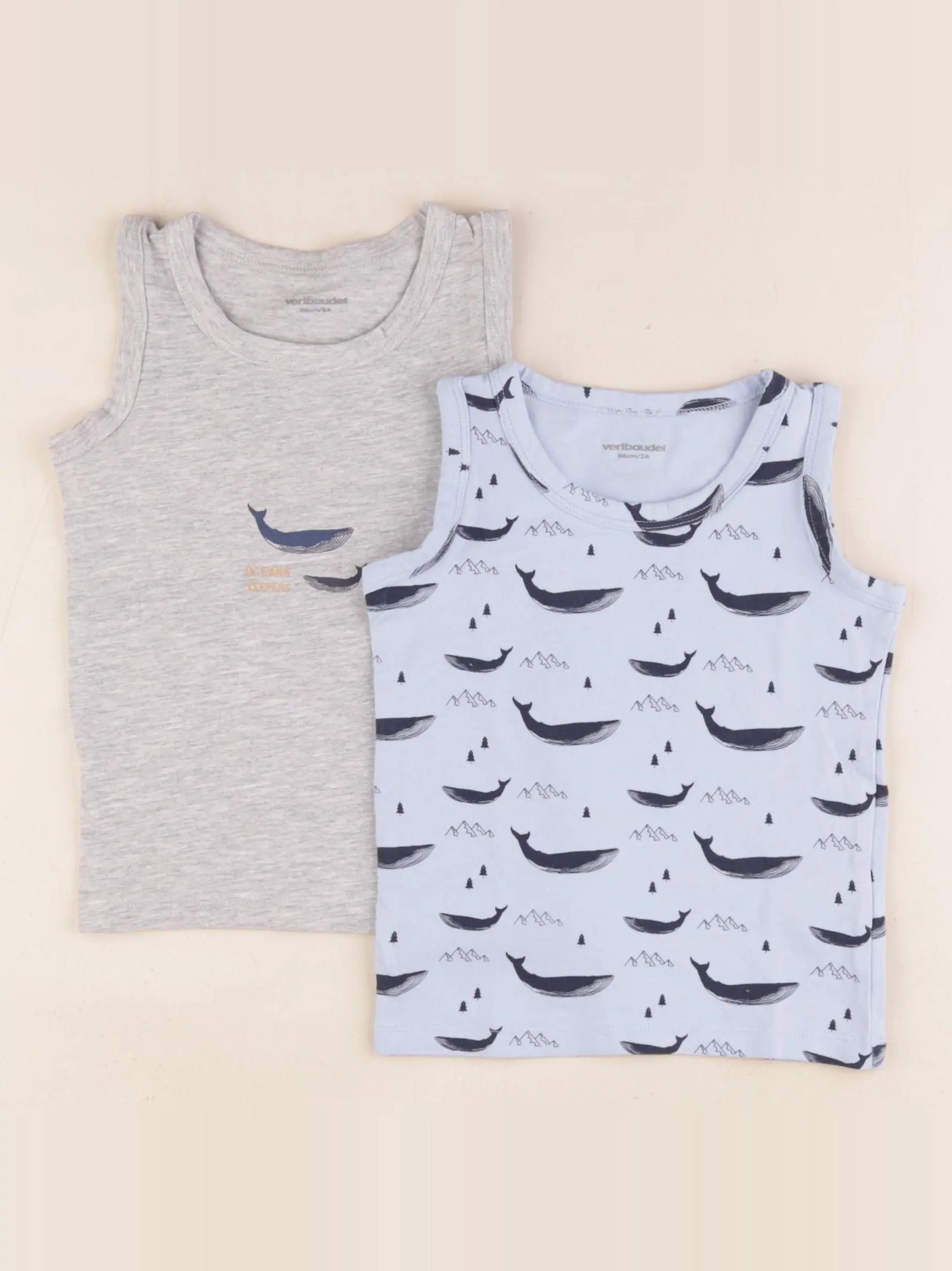 Vertbaudet - lot de 2 maillots de corps bleu, gris - 2 ans
