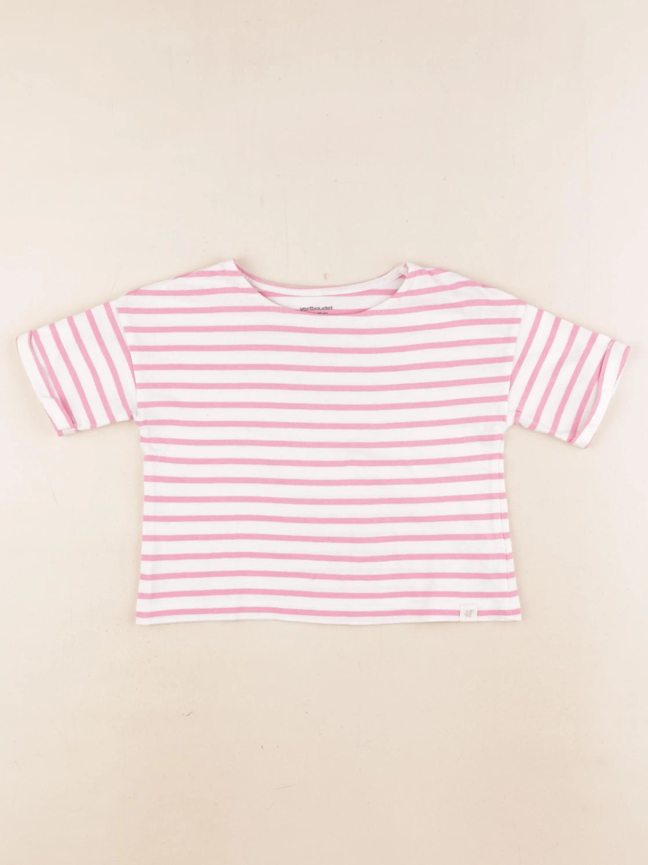 Vertbaudet - tee-shirt blanc, rose - 2 ans