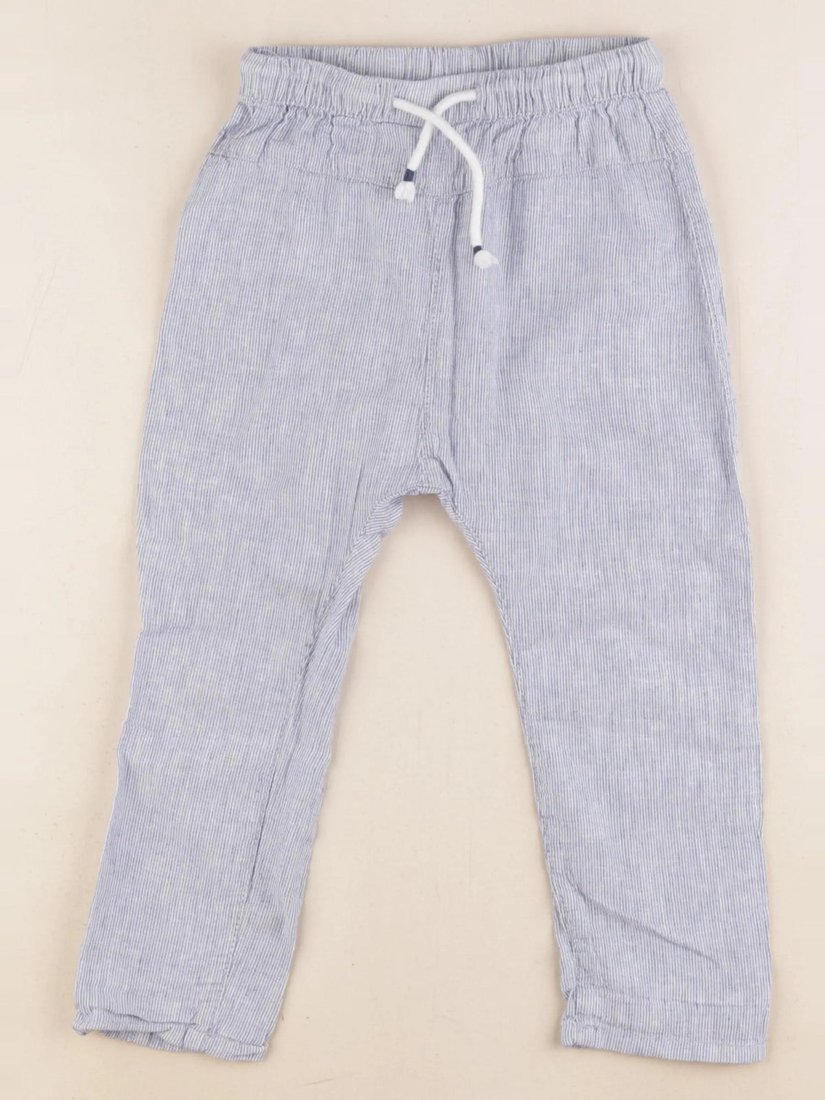 H&M - pantalon bleu, blanc - 3/4 ans