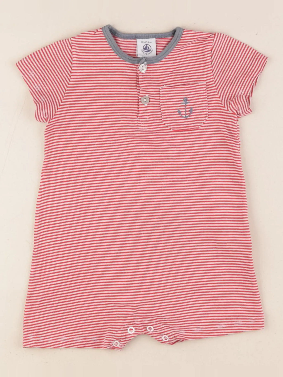 Petit Bateau - pyjama coton rouge, blanc - 12 mois