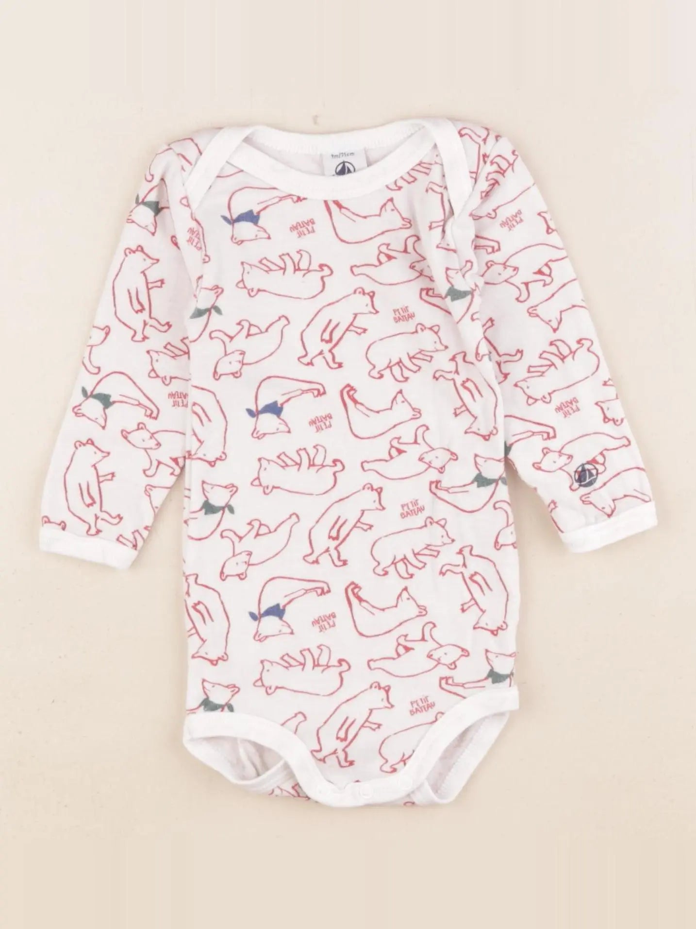 Petit Bateau - body blanc, rouge - 9 mois