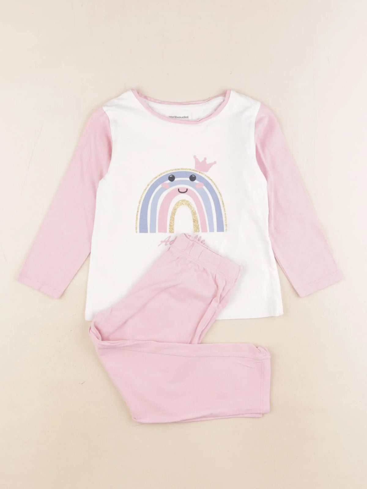 Vertbaudet - pyjama coton blanc, rose - 3 ans