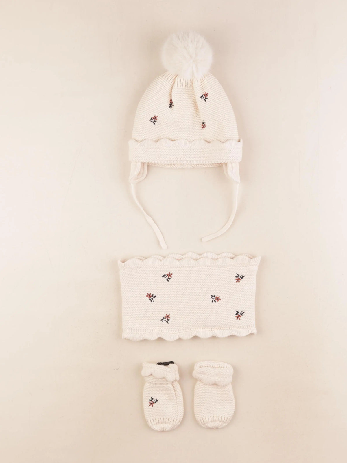 Vertbaudet - ensemble bonnet/moufles/tour de cou beige - 12/18 mois