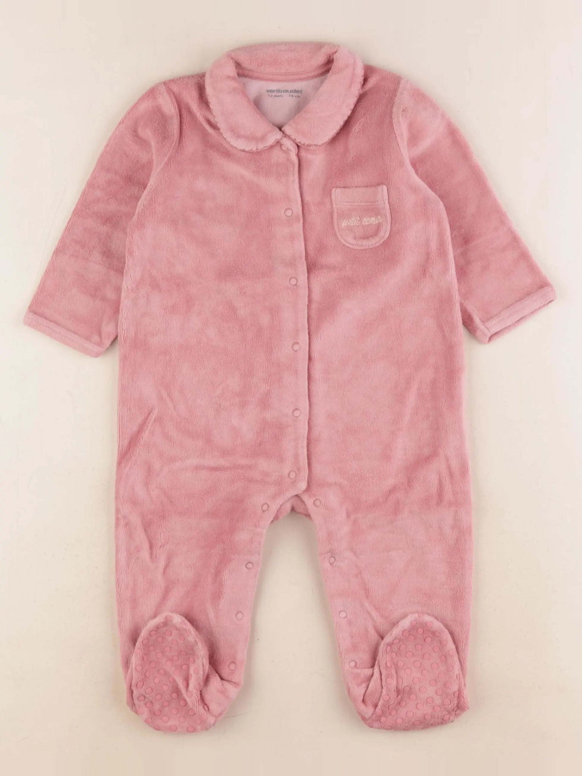 Vertbaudet - pyjama velours rose - 12 mois