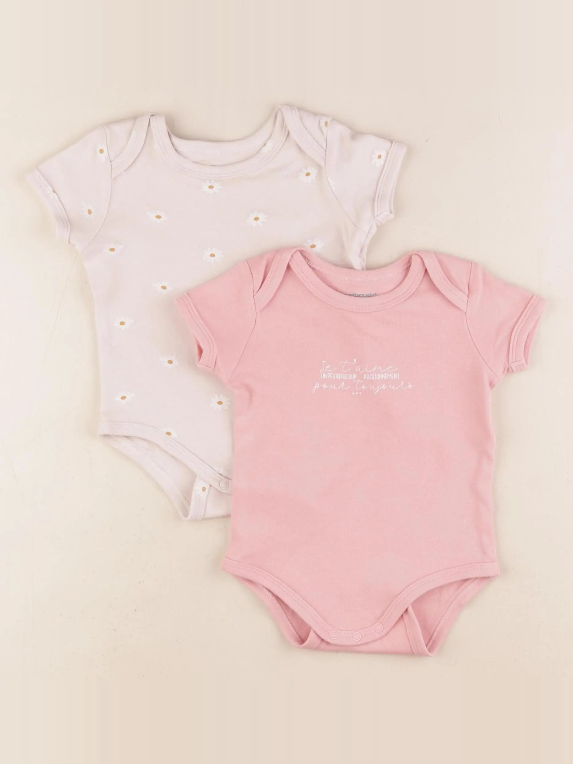 Vertbaudet - lot de 2 bodies en coton rose - 9 mois
