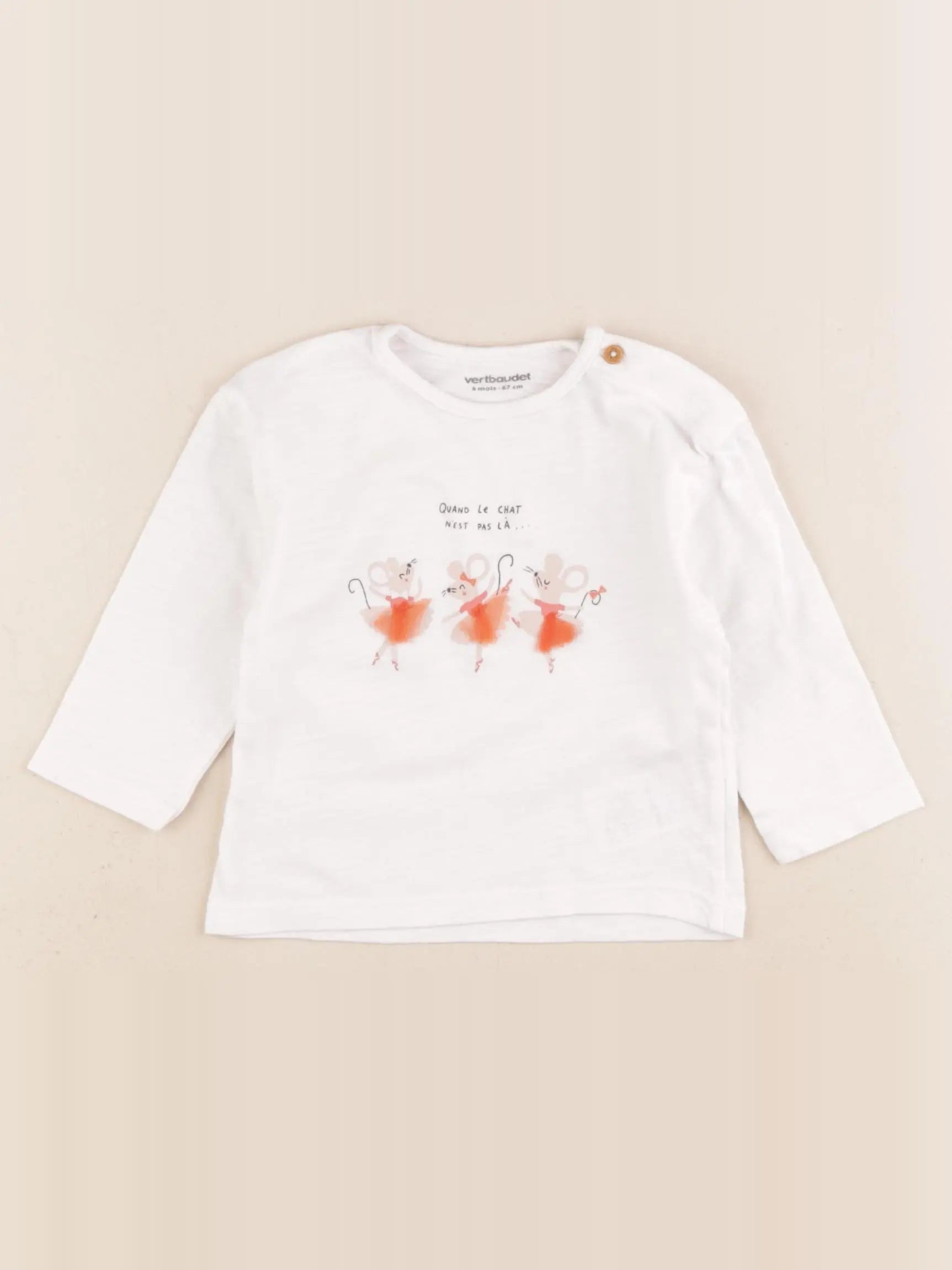 Vertbaudet - tee-shirt blanc - 6 mois