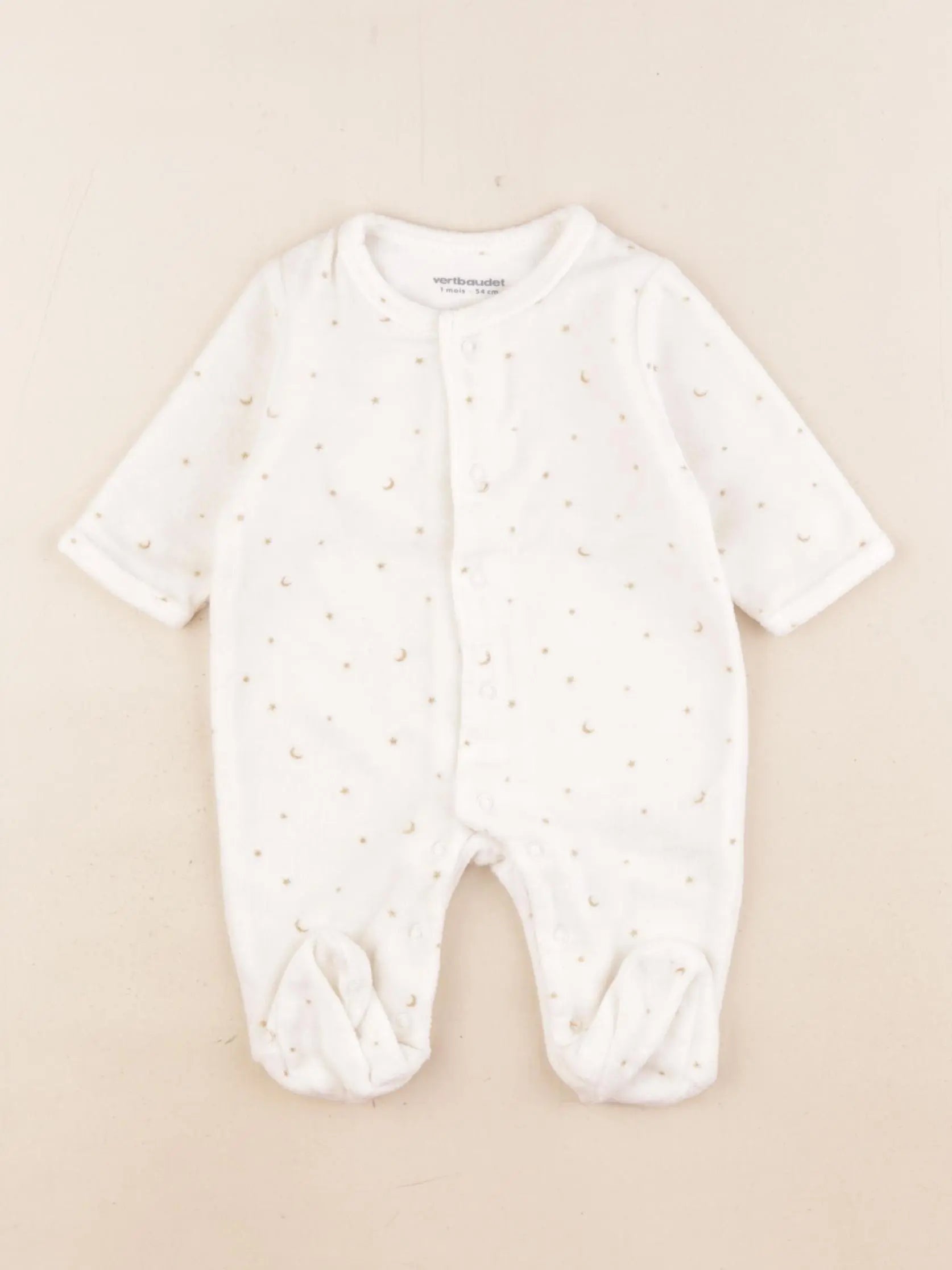 Vertbaudet - pyjama velours blanc, or - 1 mois