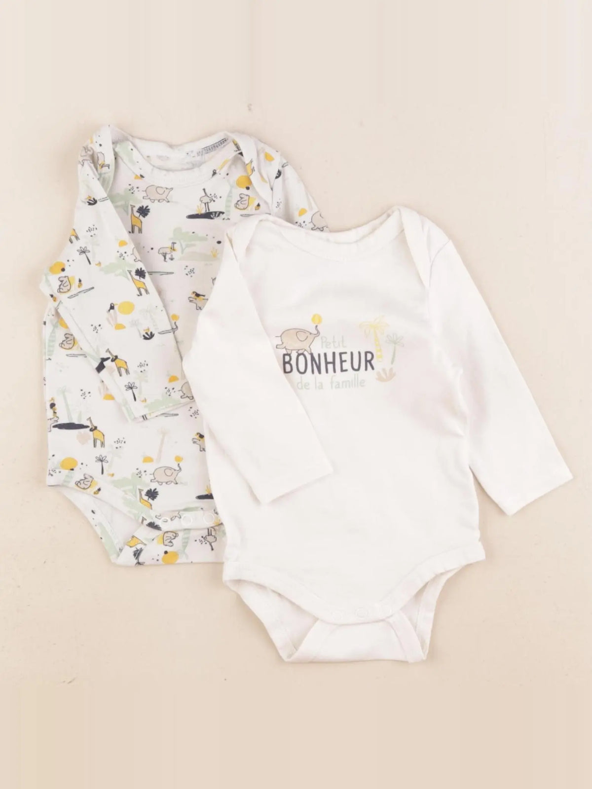 Tape à l'oeil - lot de 2 bodies en coton beige, multicolore - 1 mois