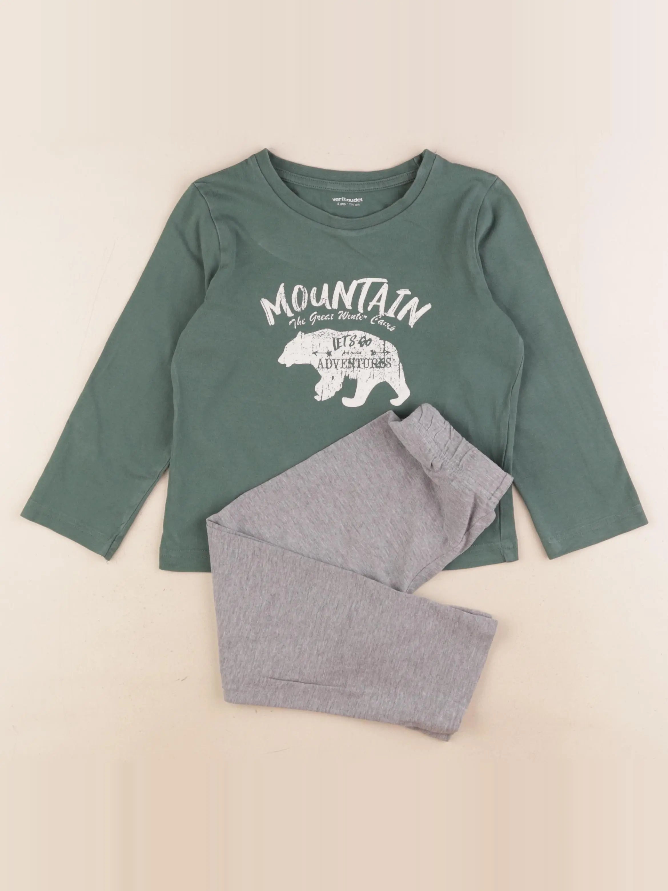 Vertbaudet - pyjama coton vert, gris - 4 ans