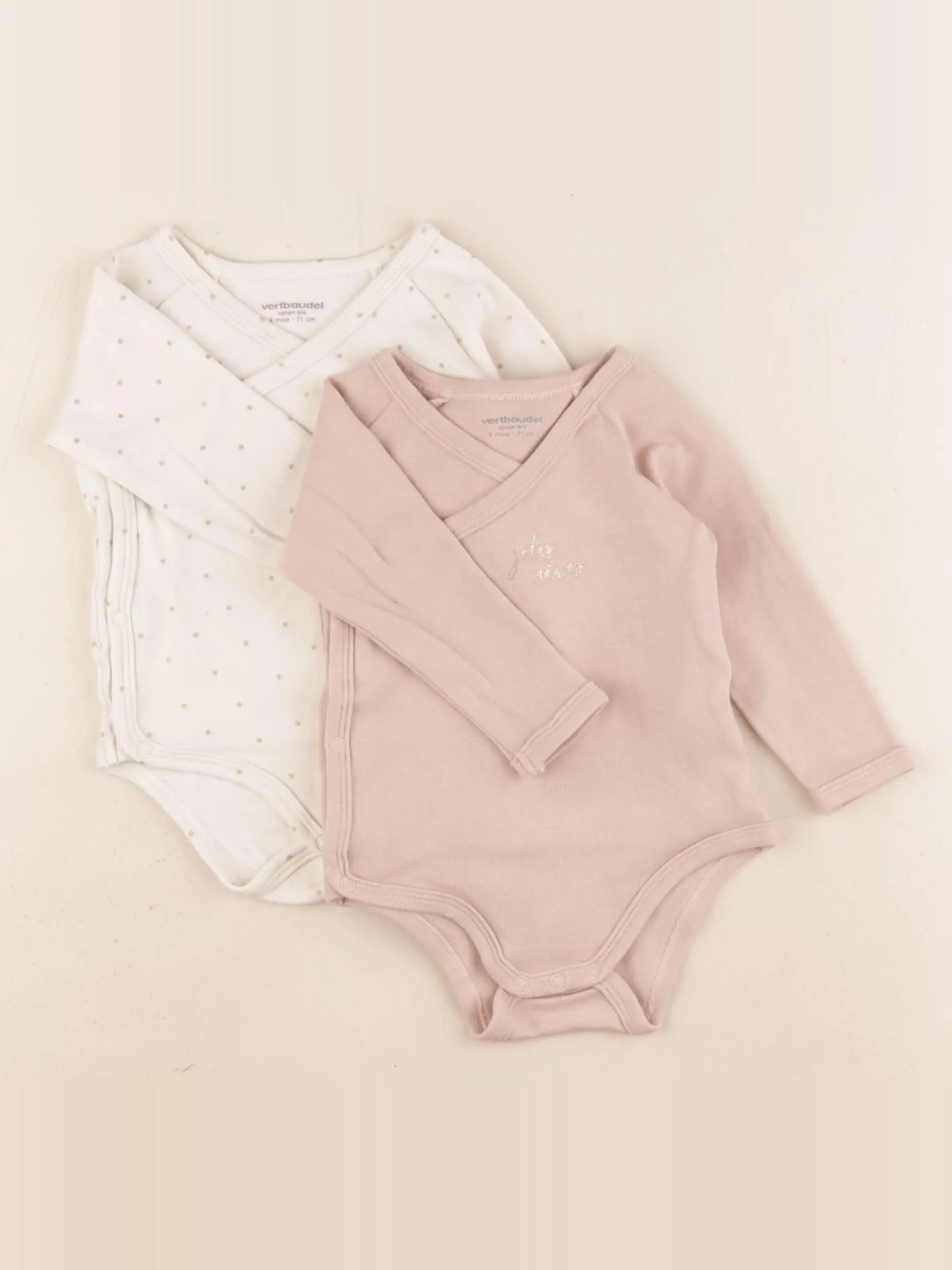 Vertbaudet - lot de 2 bodies en coton rose - 9 mois