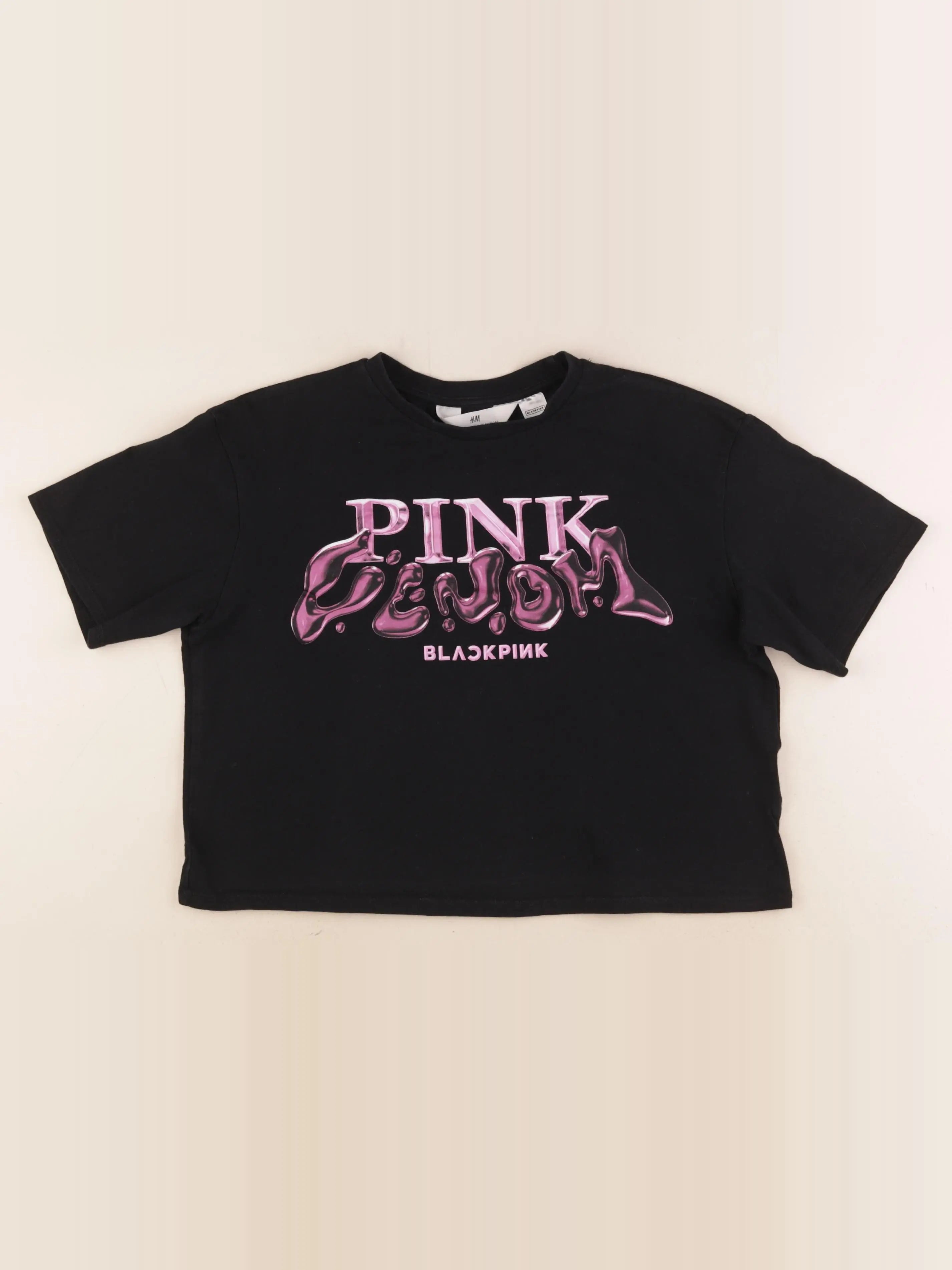 H&M - tee-shirt court noir, rose - 12/14 ans