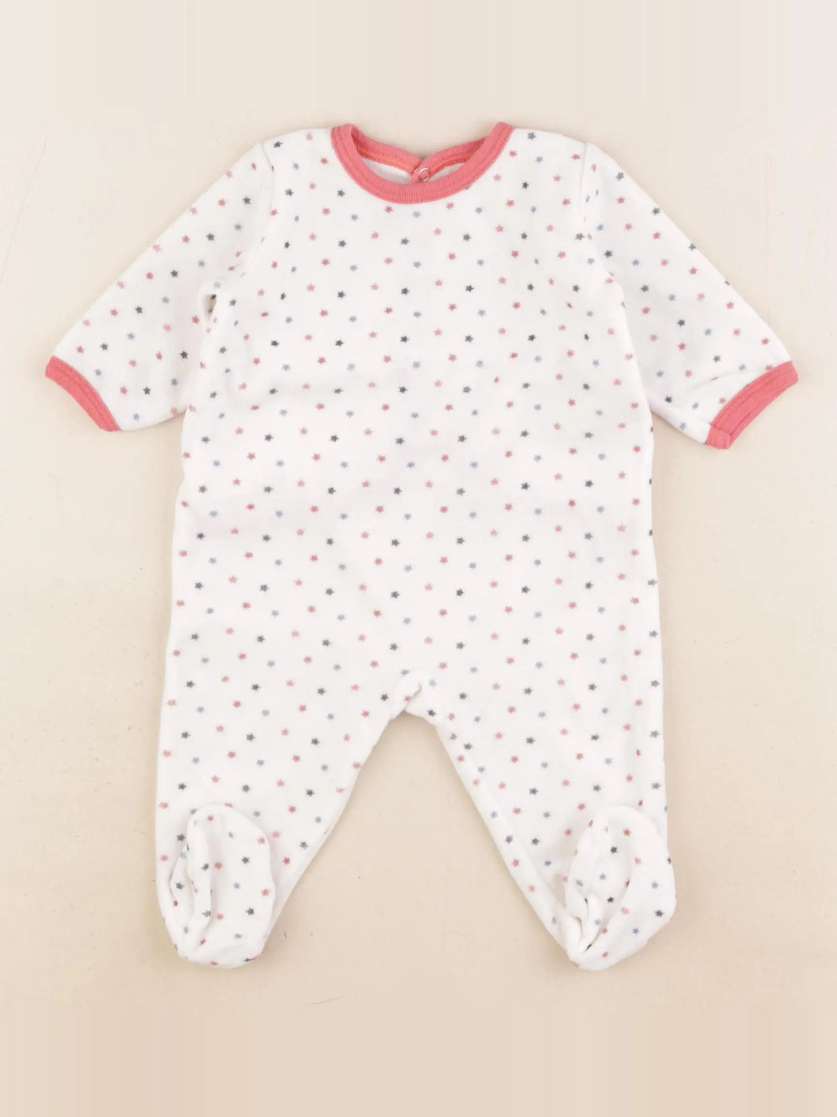 Petit Bateau - pyjama velours rose, blanc - 3 mois