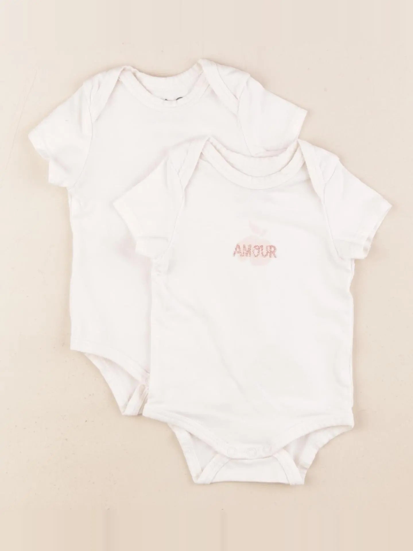 Tape à l'oeil - lot de 2 bodies en coton beige, blanc - 3 mois