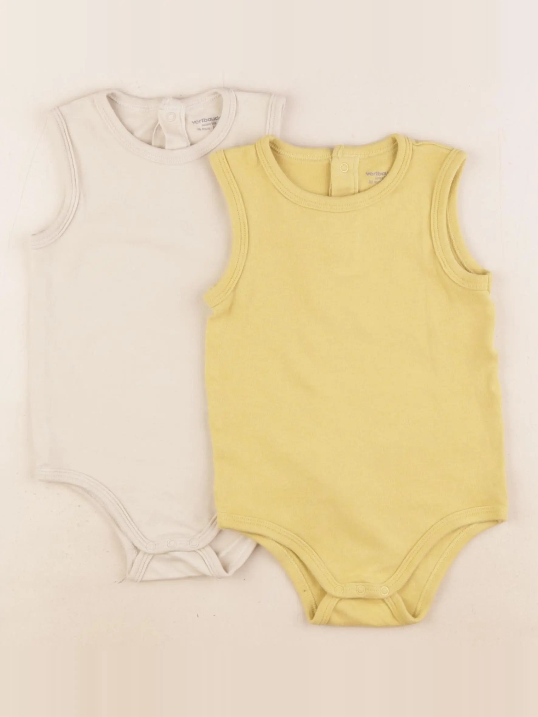 Vertbaudet - lot de 2 bodies en coton beige, jaune - 36 mois