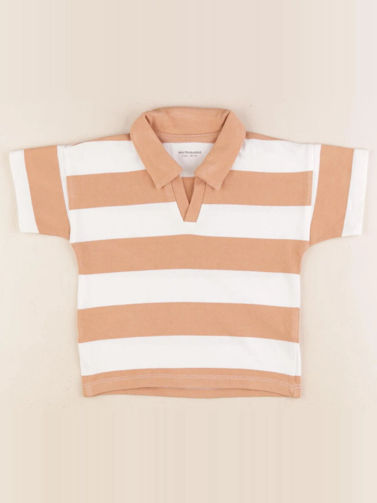 Vertbaudet - polo blanc, marron - 2 ans