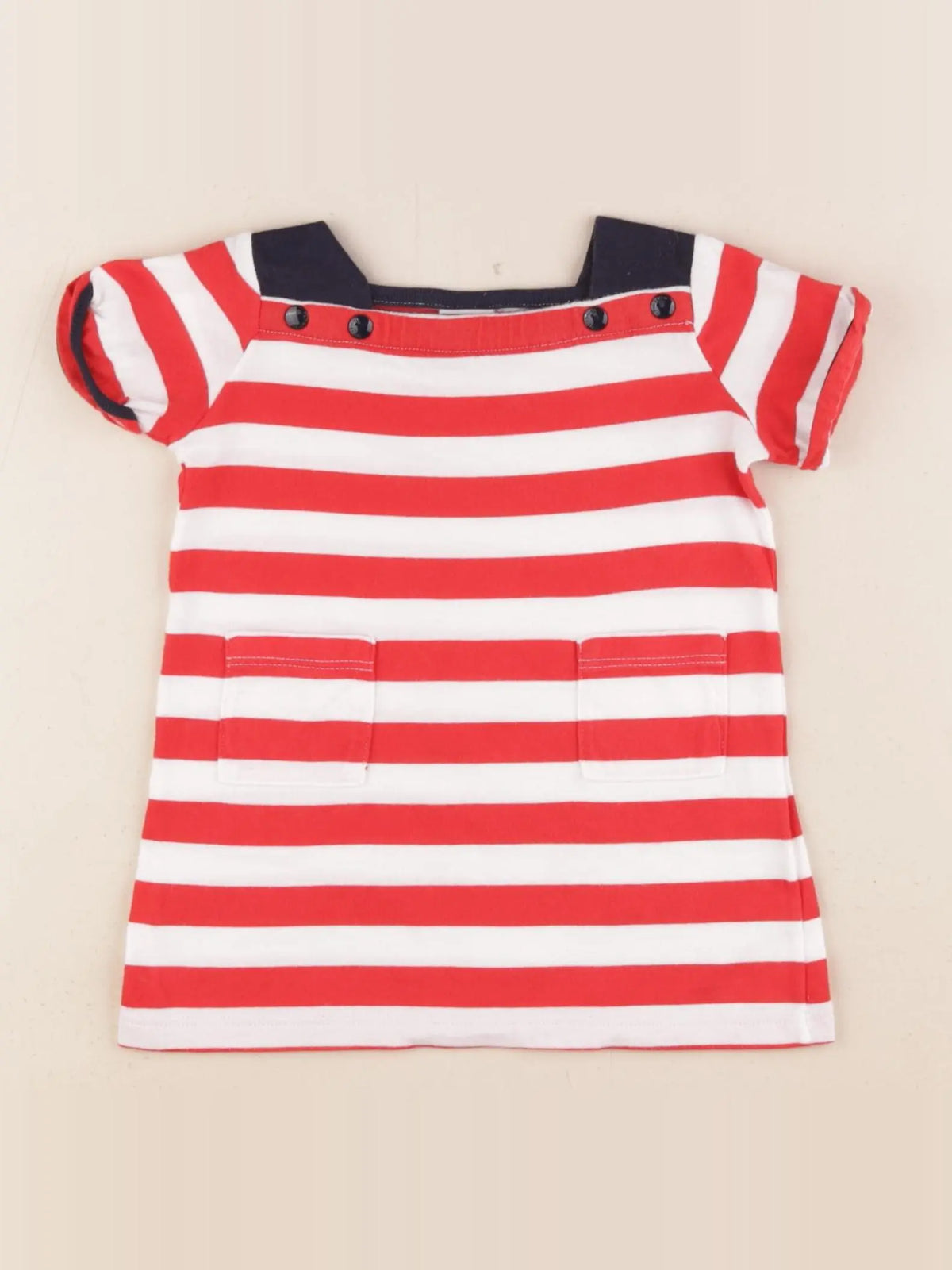 Petit Bateau - robe blanc, rouge - 6 mois